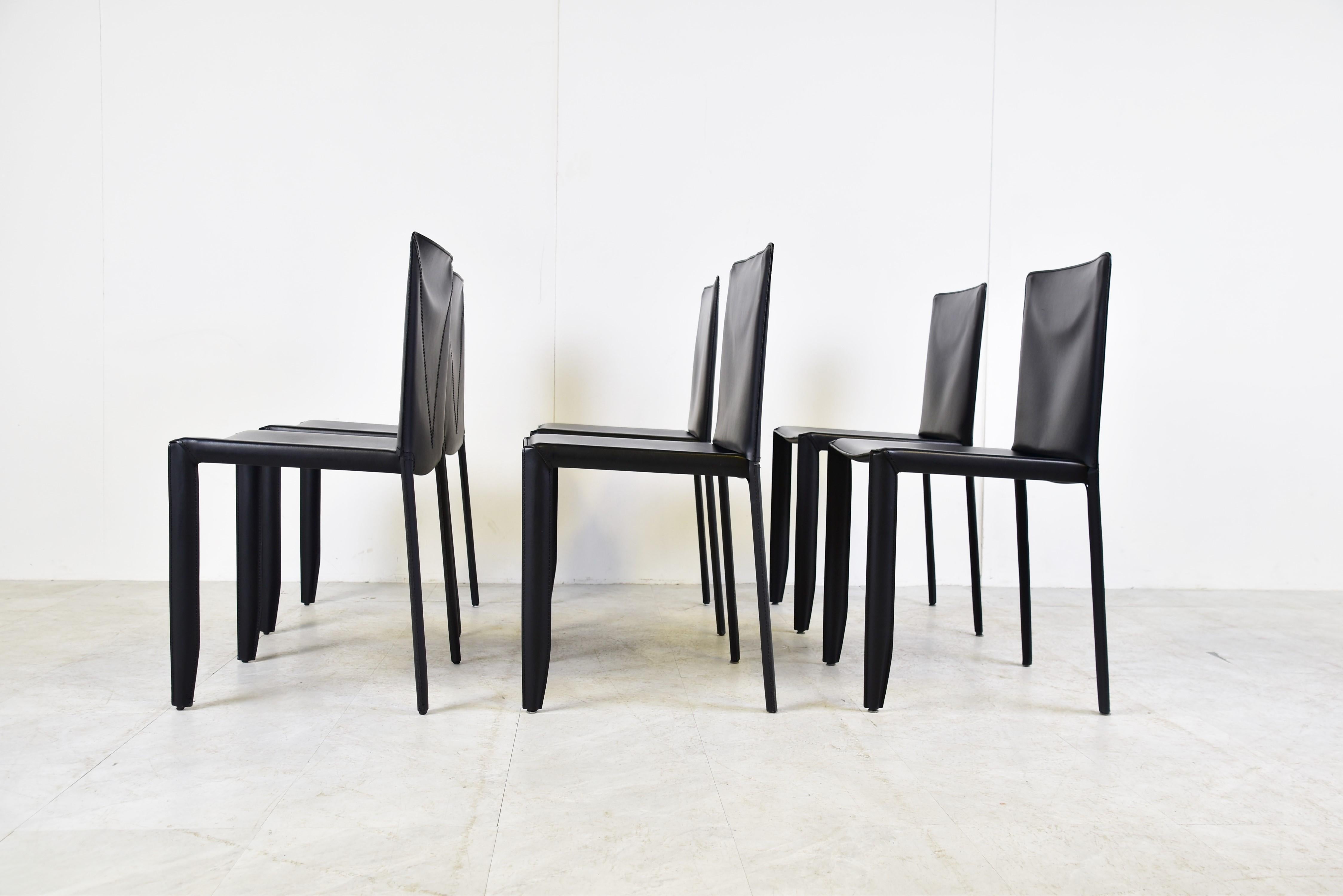 Black Leather Dining Chairs by Cattelan Italy, Set of 6, 1980s In Good Condition In HEVERLEE, BE