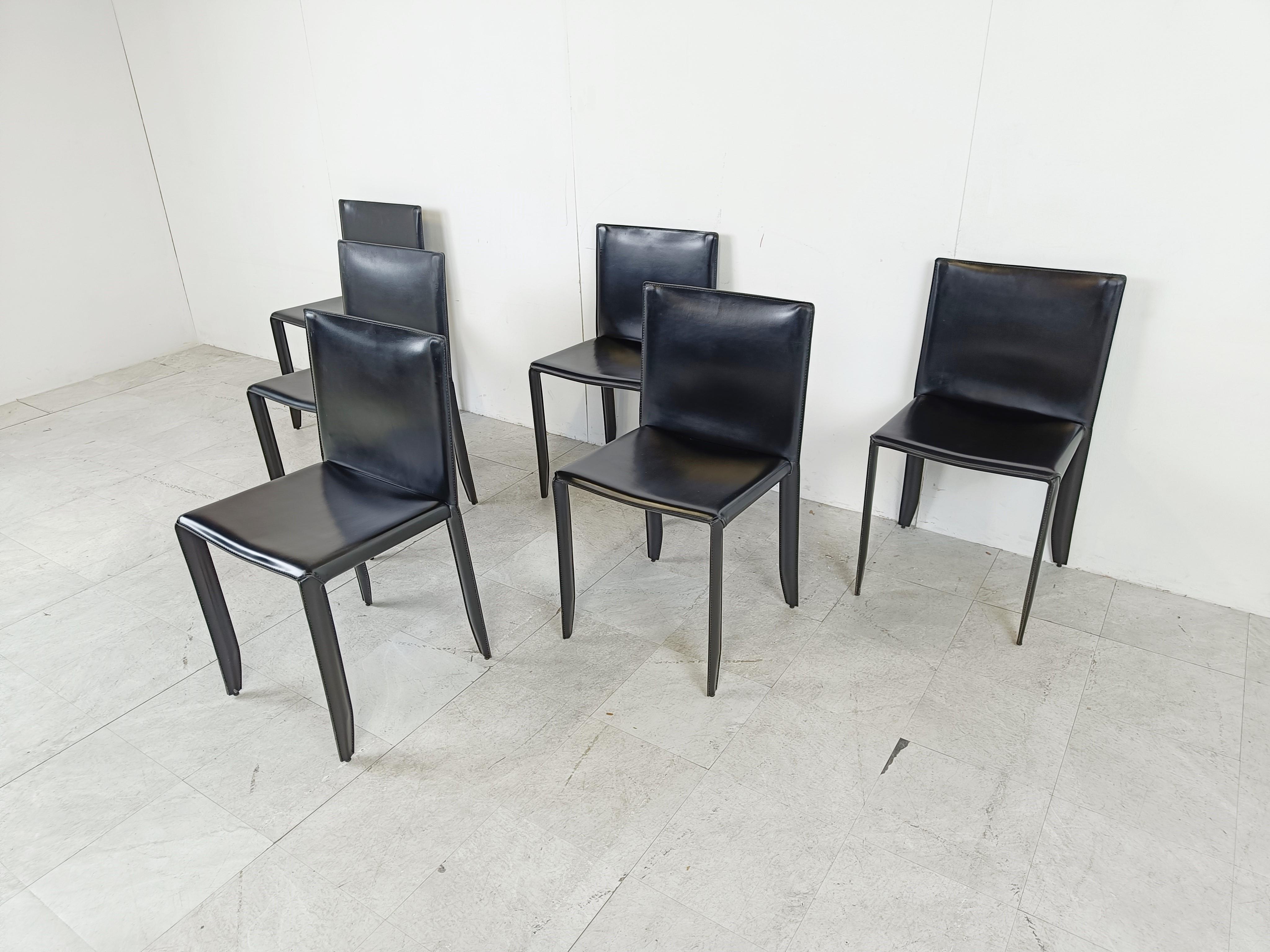 Esszimmerstühle aus schwarzem Leder von Cattelan Italien, 6er-Set, 1980er-Jahre im Zustand „Gut“ im Angebot in HEVERLEE, BE