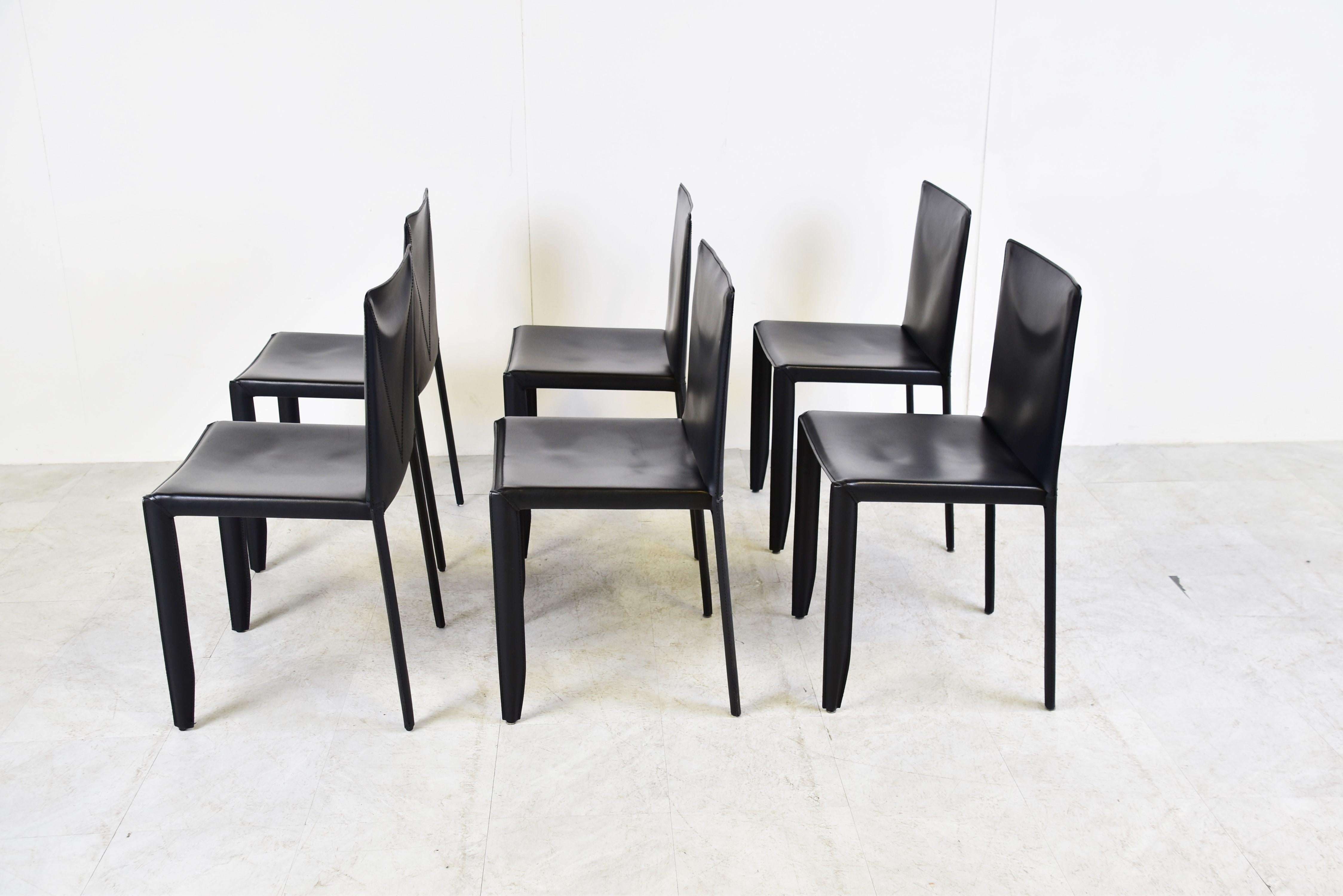 Late 20th Century Black Leather Dining Chairs by Cattelan Italy, Set of 6, 1980s