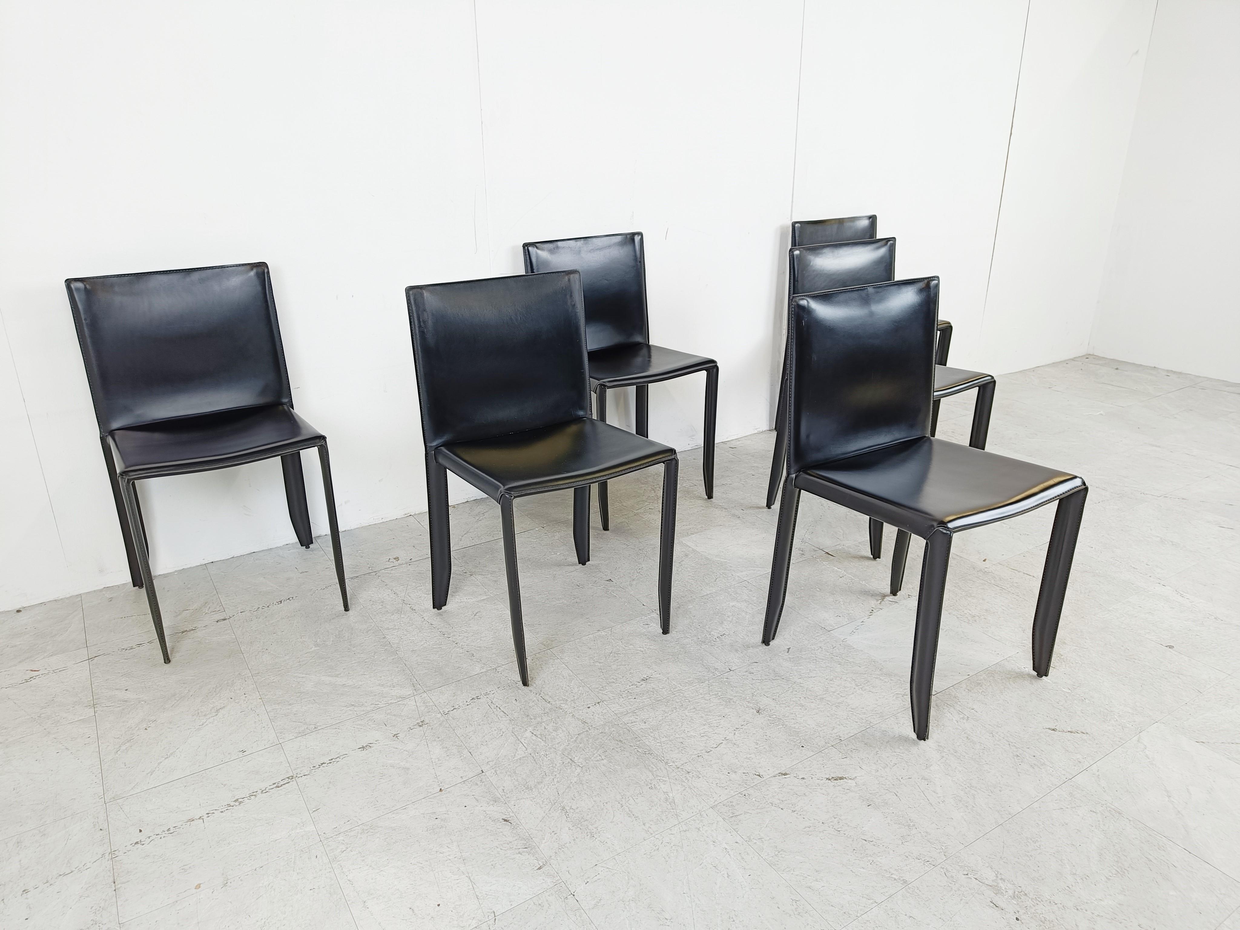 Late 20th Century Black Leather Dining Chairs by Cattelan Italy, Set of 6 - 1980s For Sale