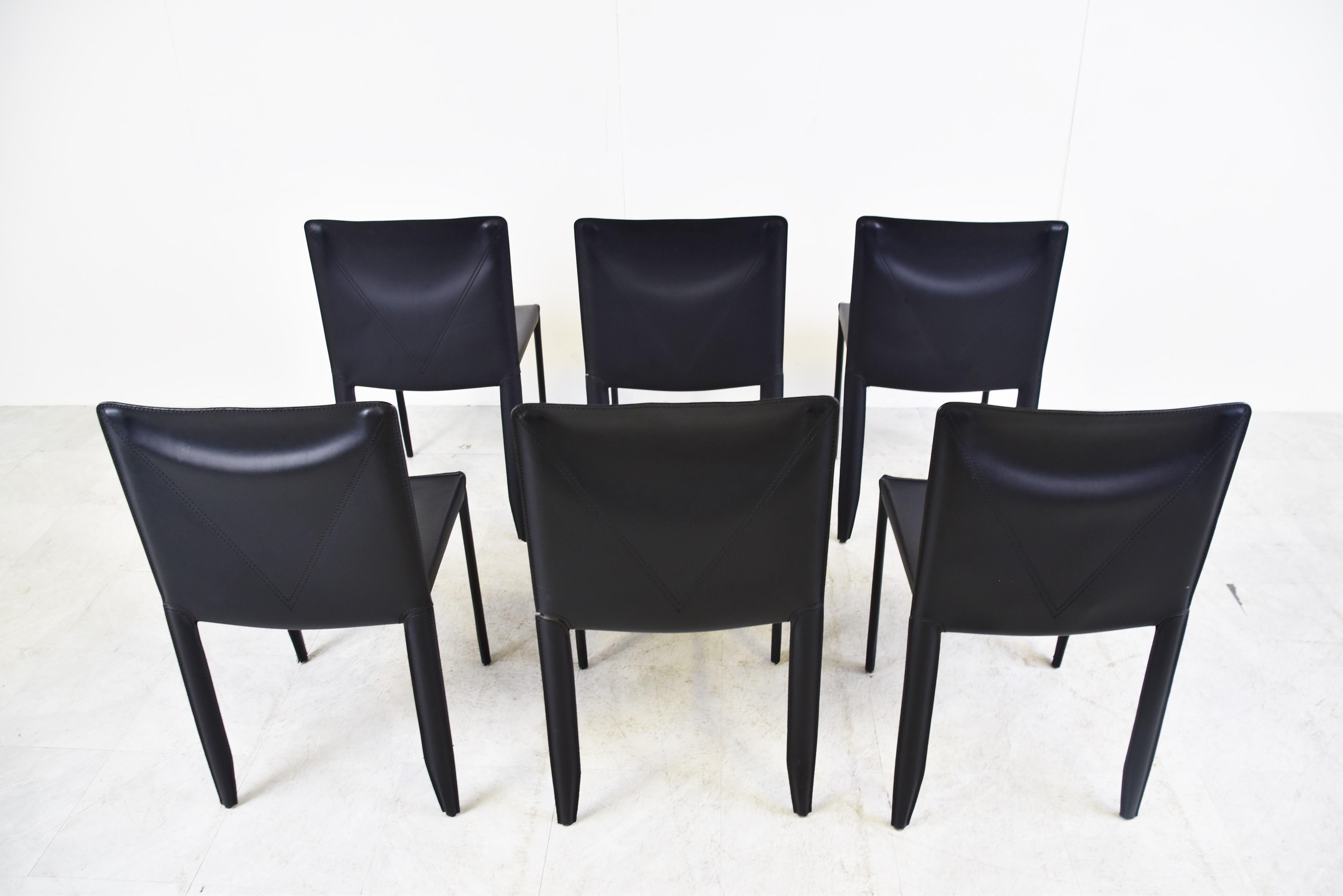 Black Leather Dining Chairs by Cattelan Italy, Set of 6, 1980s 1