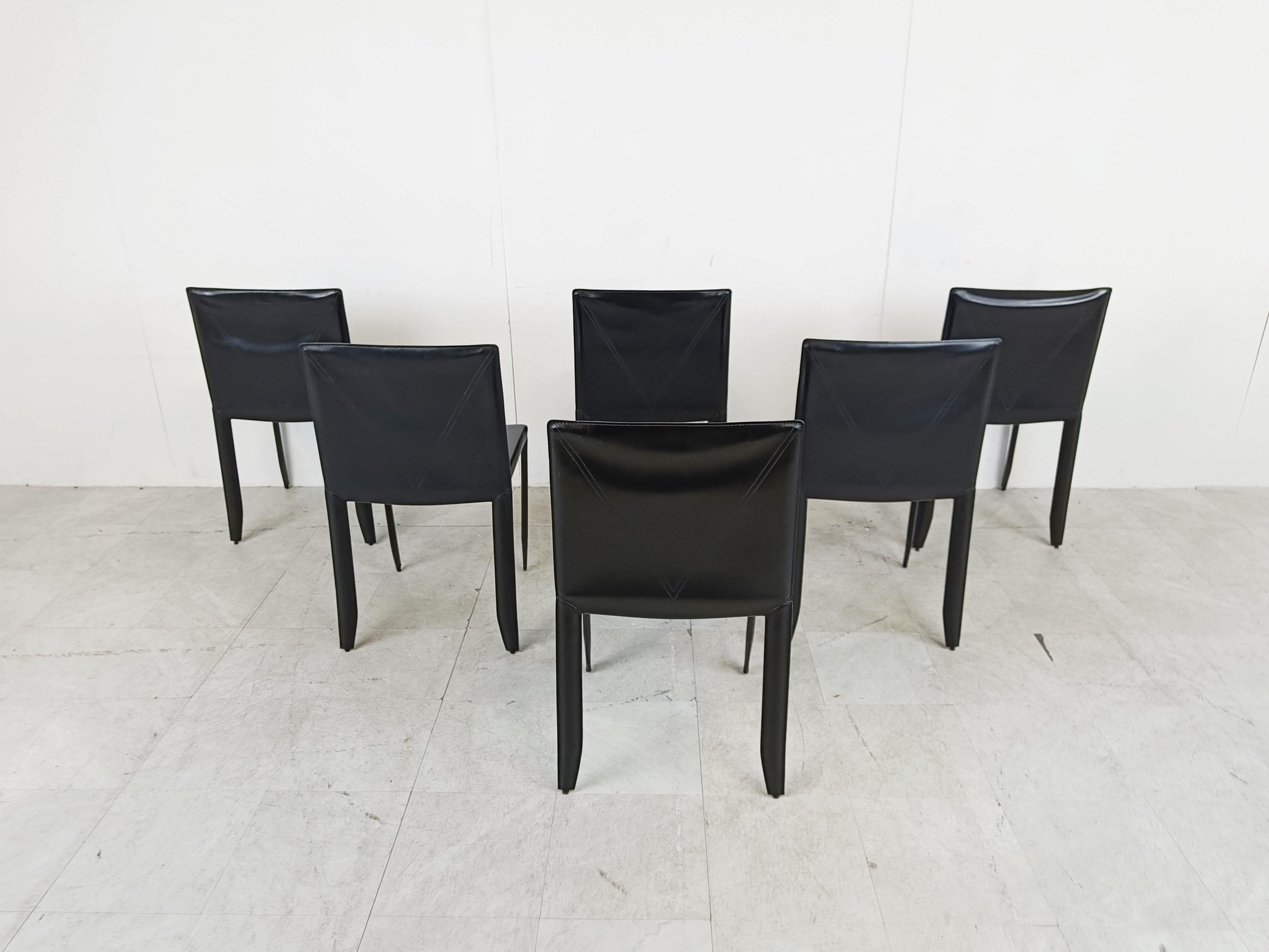 Black Leather Dining Chairs by Cattelan Italy, Set of 6 - 1980s For Sale 1