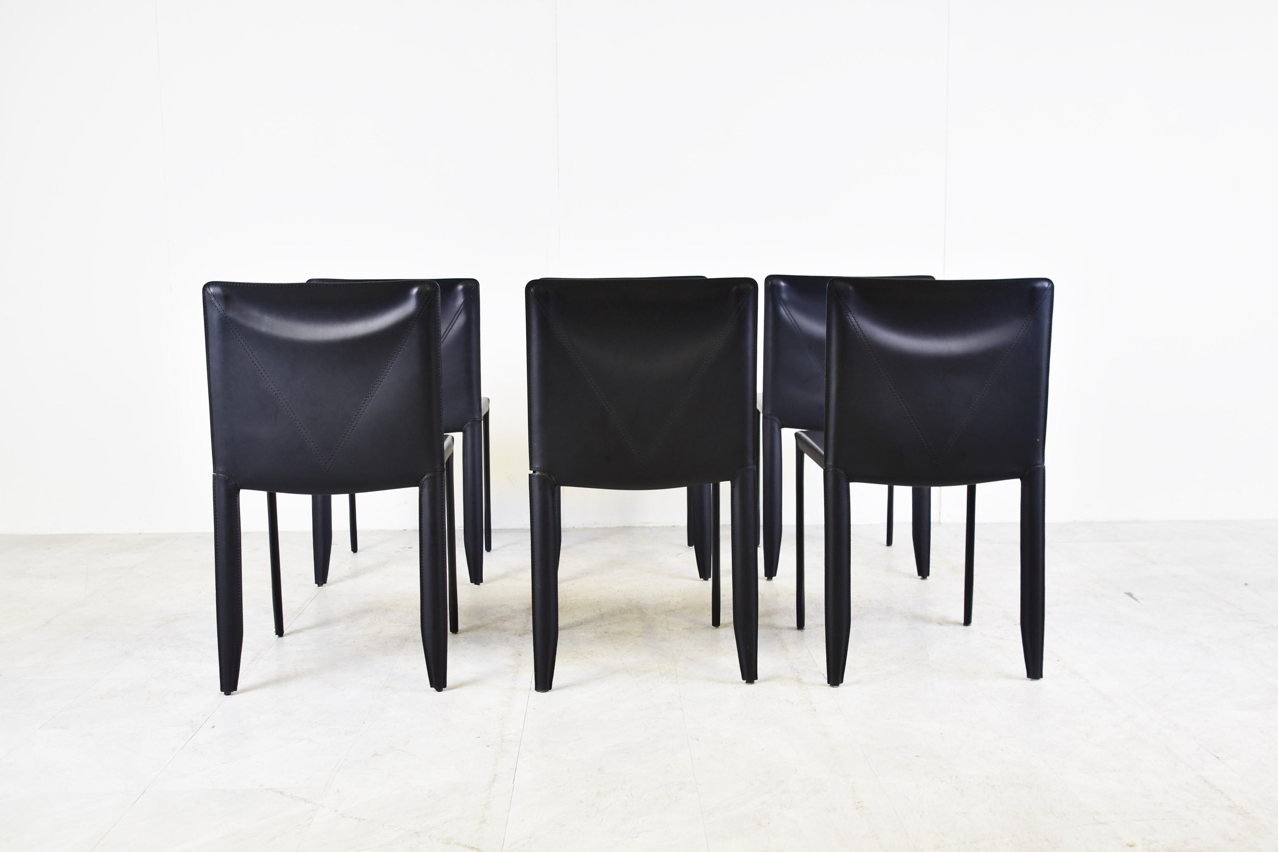 Black Leather Dining Chairs by Cattelan Italy, Set of 6, 1980s 2