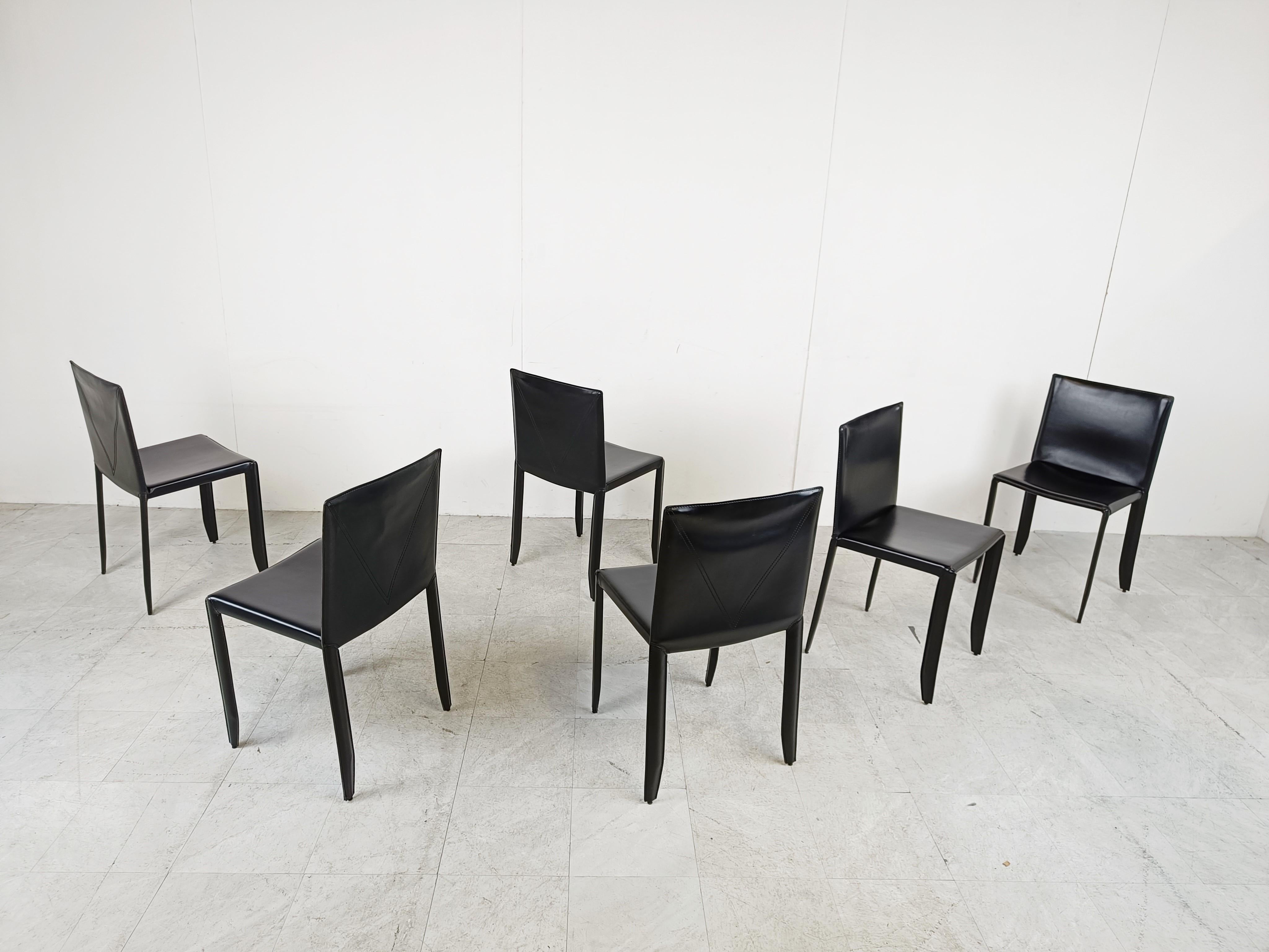Esszimmerstühle aus schwarzem Leder von Cattelan Italien, 6er-Set, 1980er-Jahre im Angebot 2