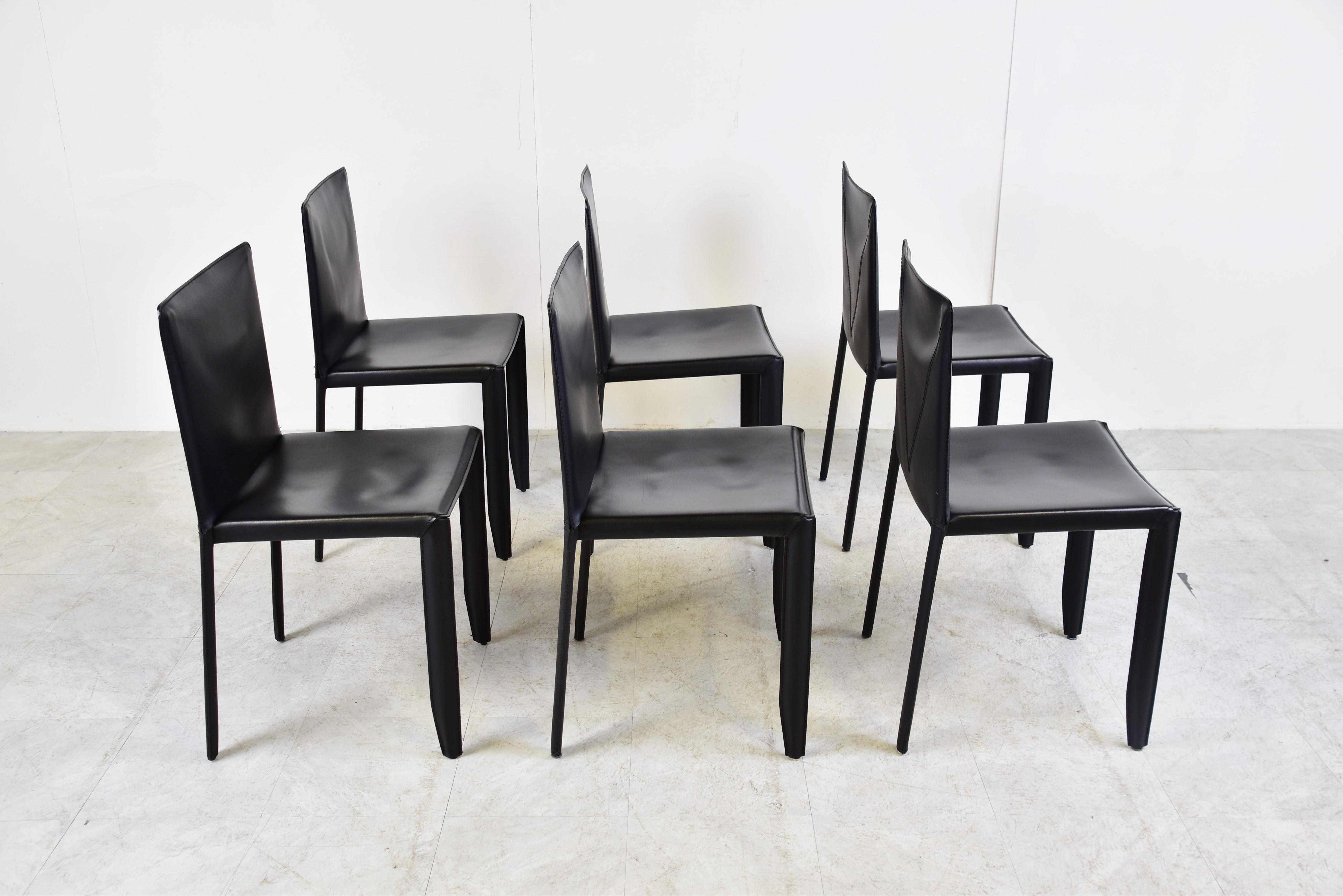 Black Leather Dining Chairs by Cattelan Italy, Set of 6, 1980s 3