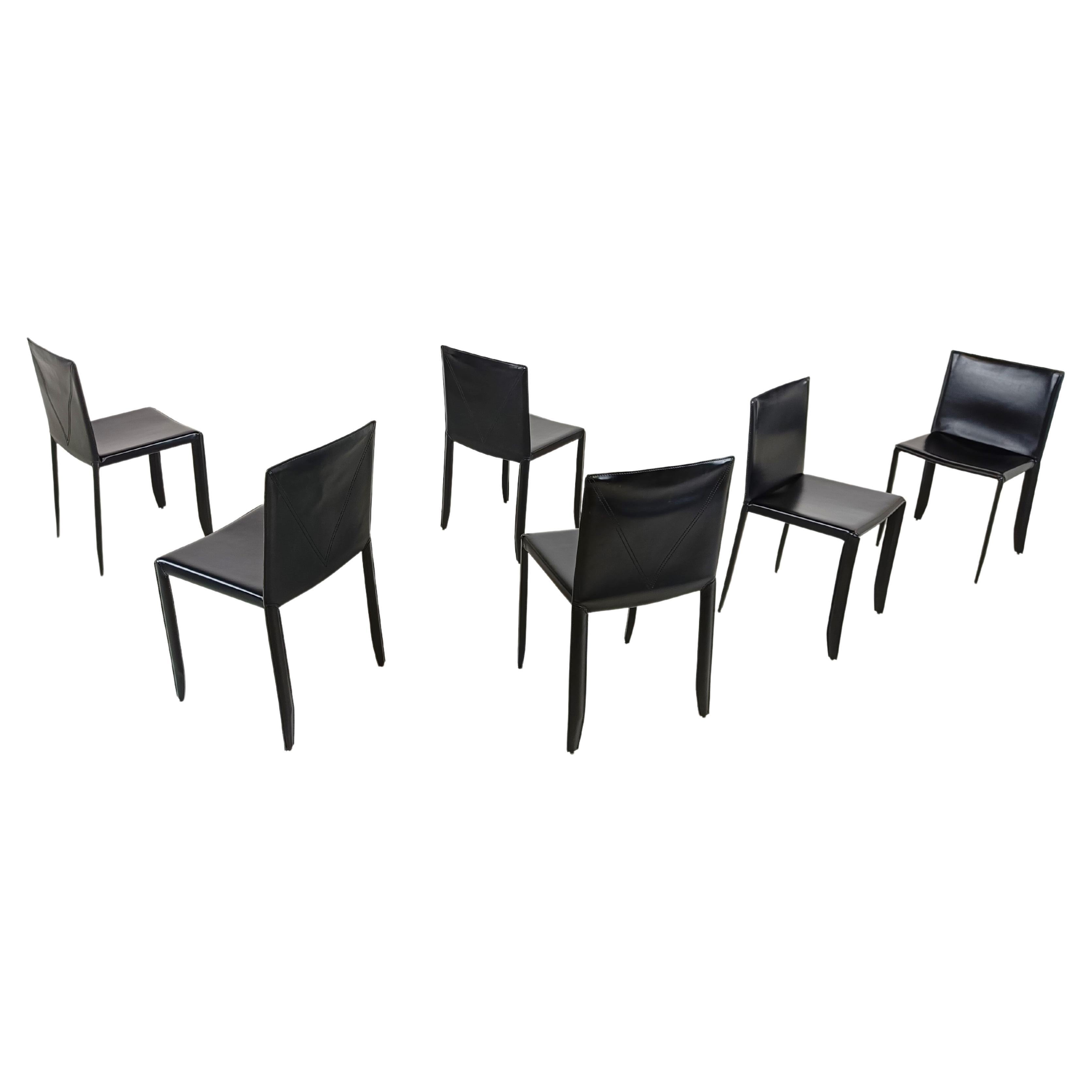 Black Leather Dining Chairs by Cattelan Italy, Set of 6 - 1980s For Sale