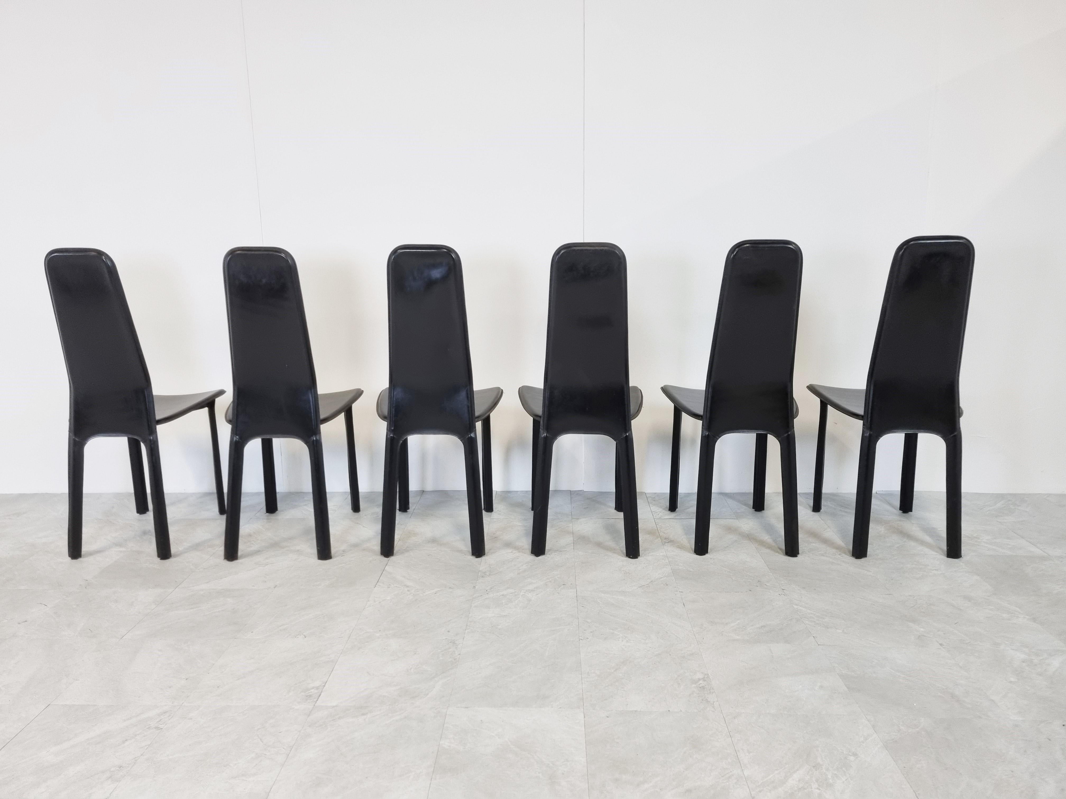 Black Leather Dining Chairs by Cidue, 1980s, Set of 6 In Good Condition In HEVERLEE, BE