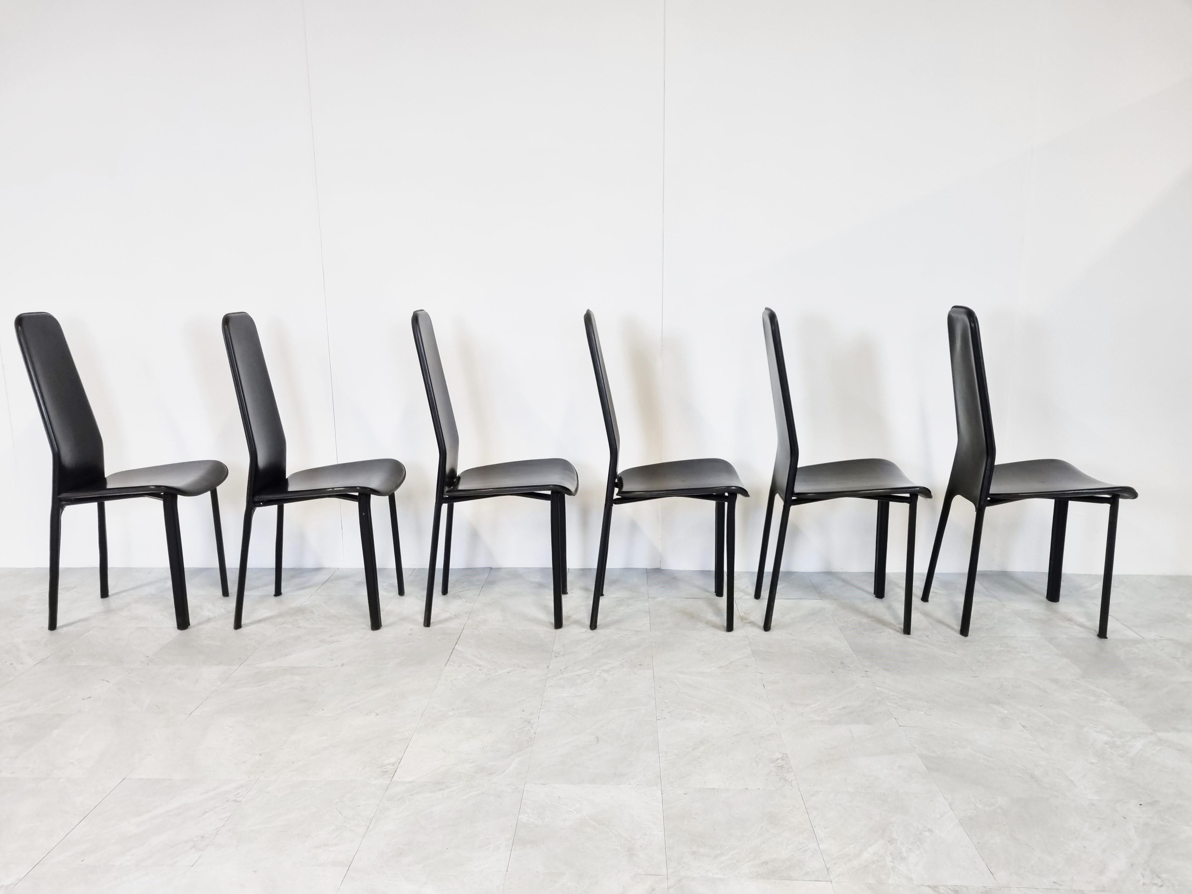 Black Leather Dining Chairs by Cidue, 1980s, Set of 6 1