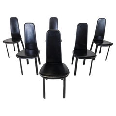 Black Leather Dining Chairs by Cidue, 1980s, Set of 6