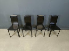 Black leather dining chairs by De Couro Brazil, 1980s - set of 4