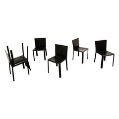 Black Leather Dining Chairs by De Couro Brazil, 1980s, Set of 6
