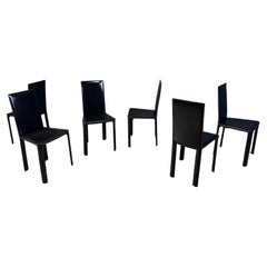 Black leather dining chairs by De Couro Brazil, 1980s - set of 6