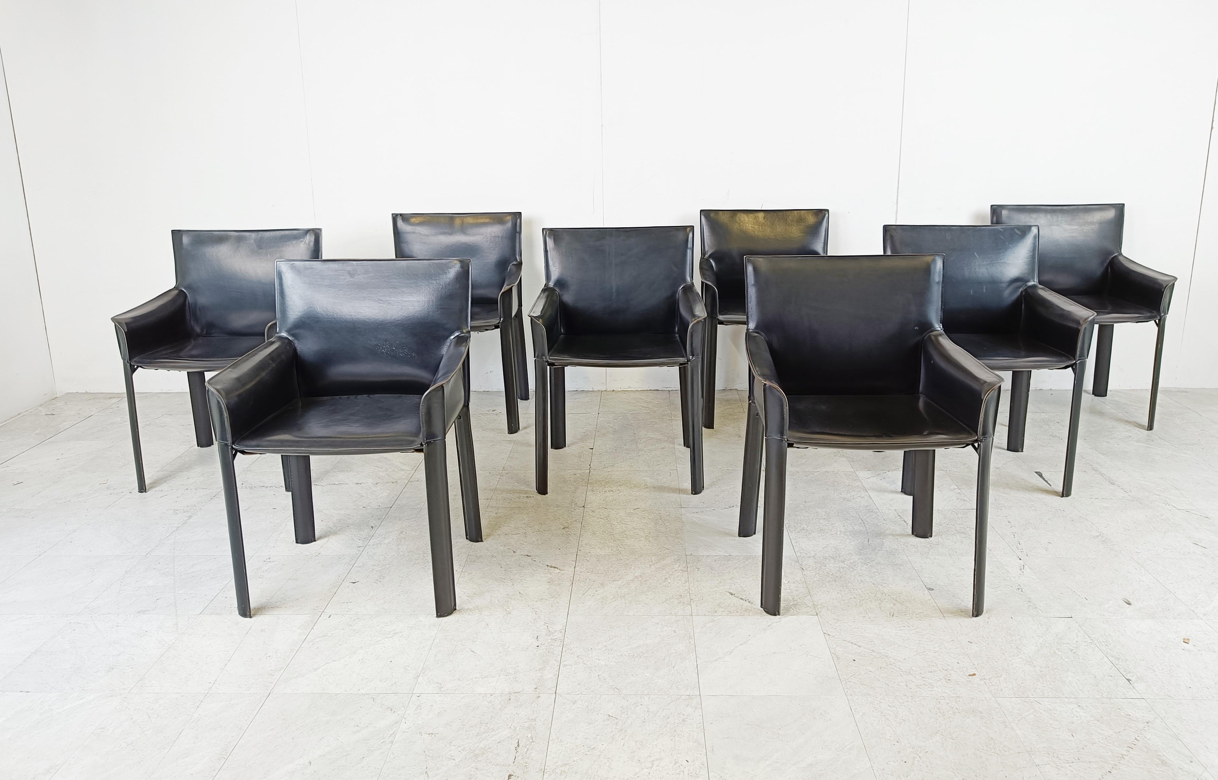 Mid-Century Modern Black Leather Dining Chairs by De Couro Brazil, 1980s - Set of 8