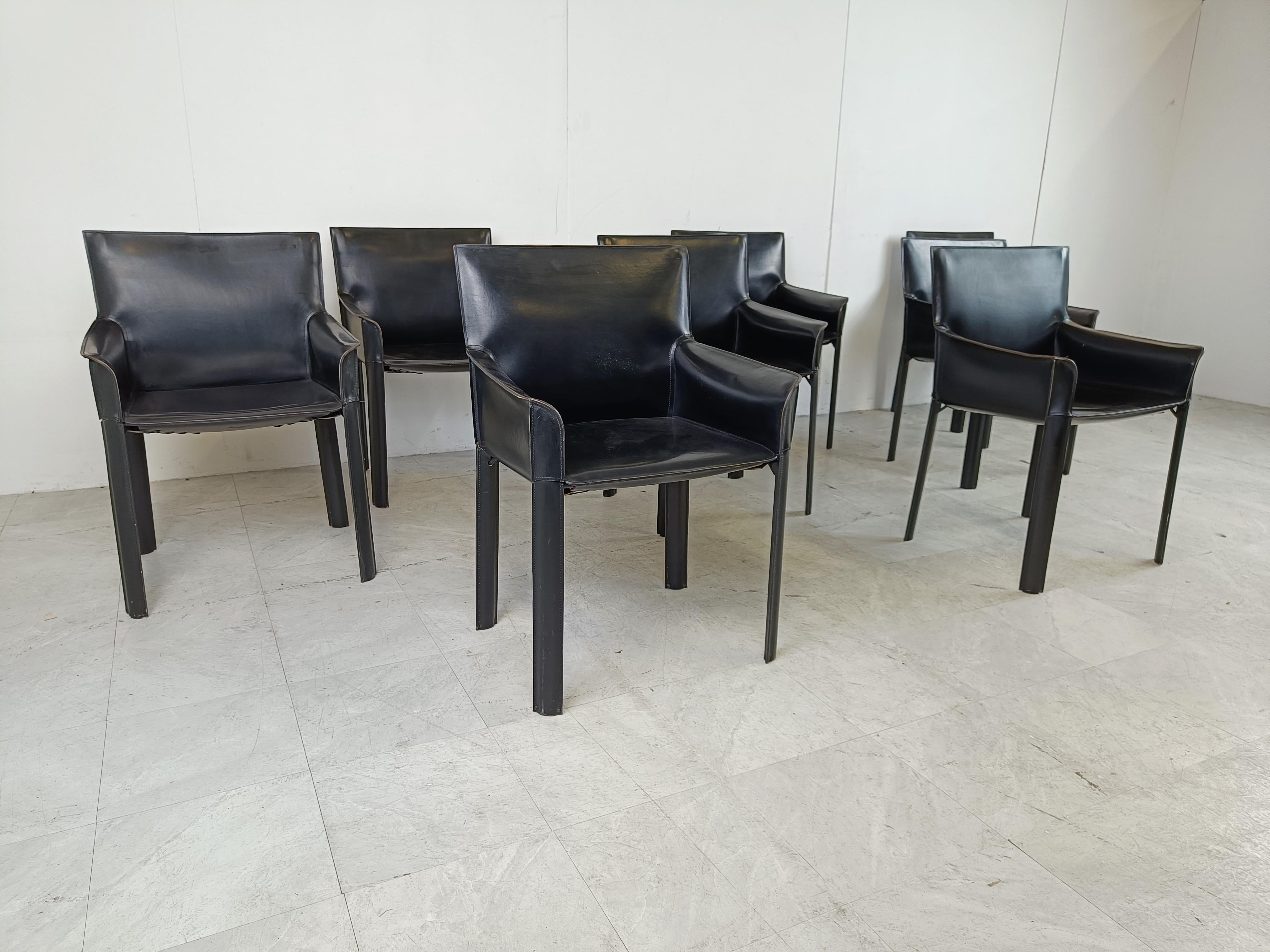 Brazilian Black Leather Dining Chairs by De Couro Brazil, 1980s - Set of 8