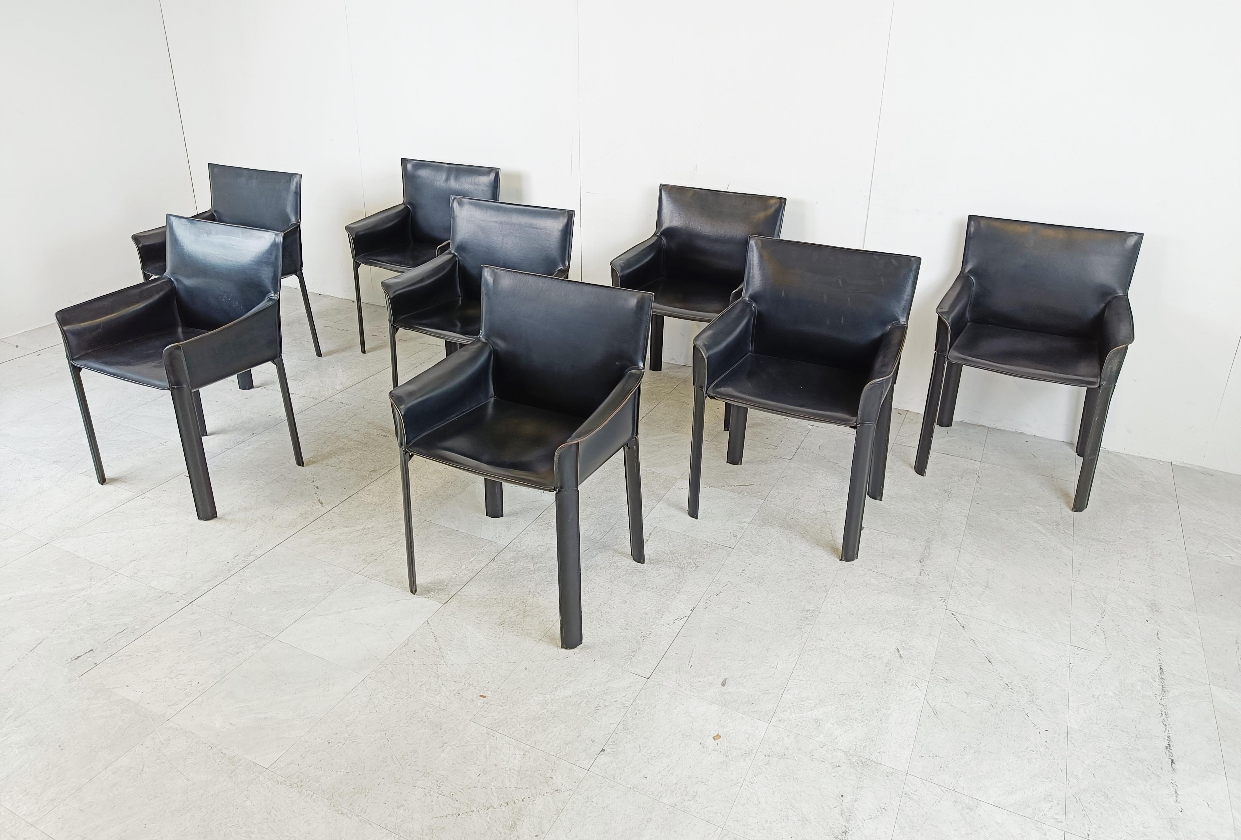 Black Leather Dining Chairs by De Couro Brazil, 1980s - Set of 8 In Good Condition In Leuven, Vlaams Gewest
