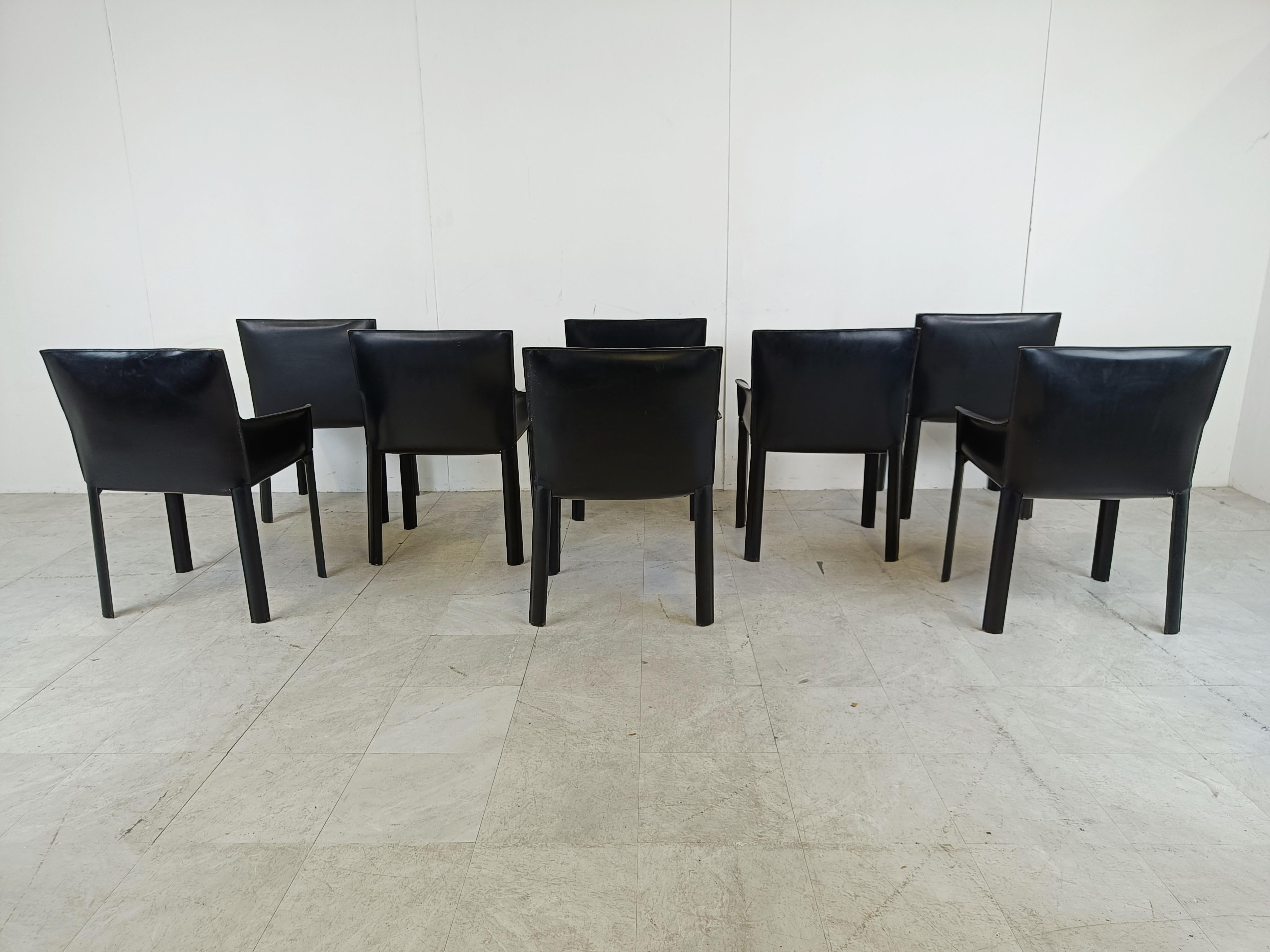Late 20th Century Black Leather Dining Chairs by De Couro Brazil, 1980s - Set of 8