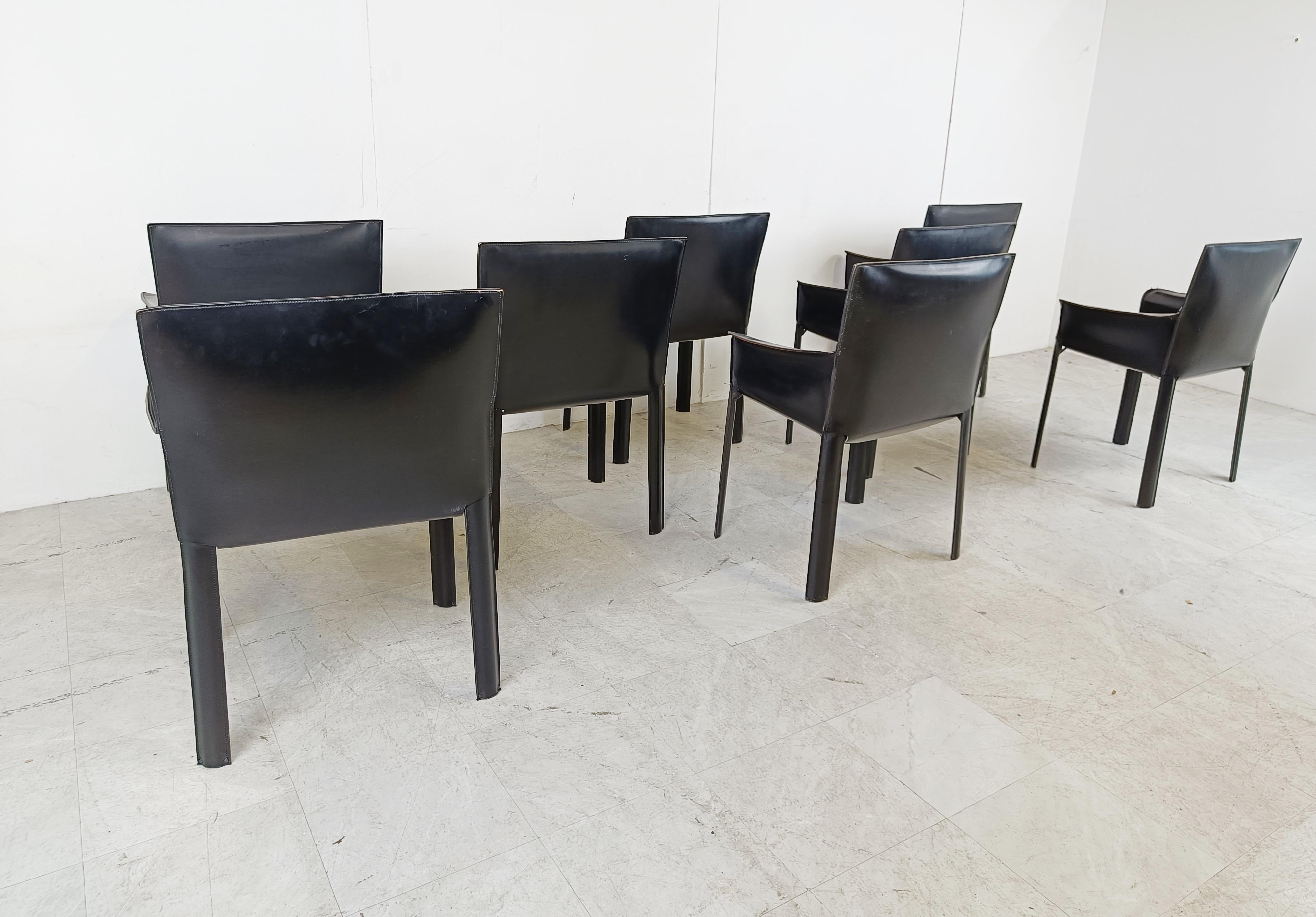 Black Leather Dining Chairs by De Couro Brazil, 1980s - Set of 8 1
