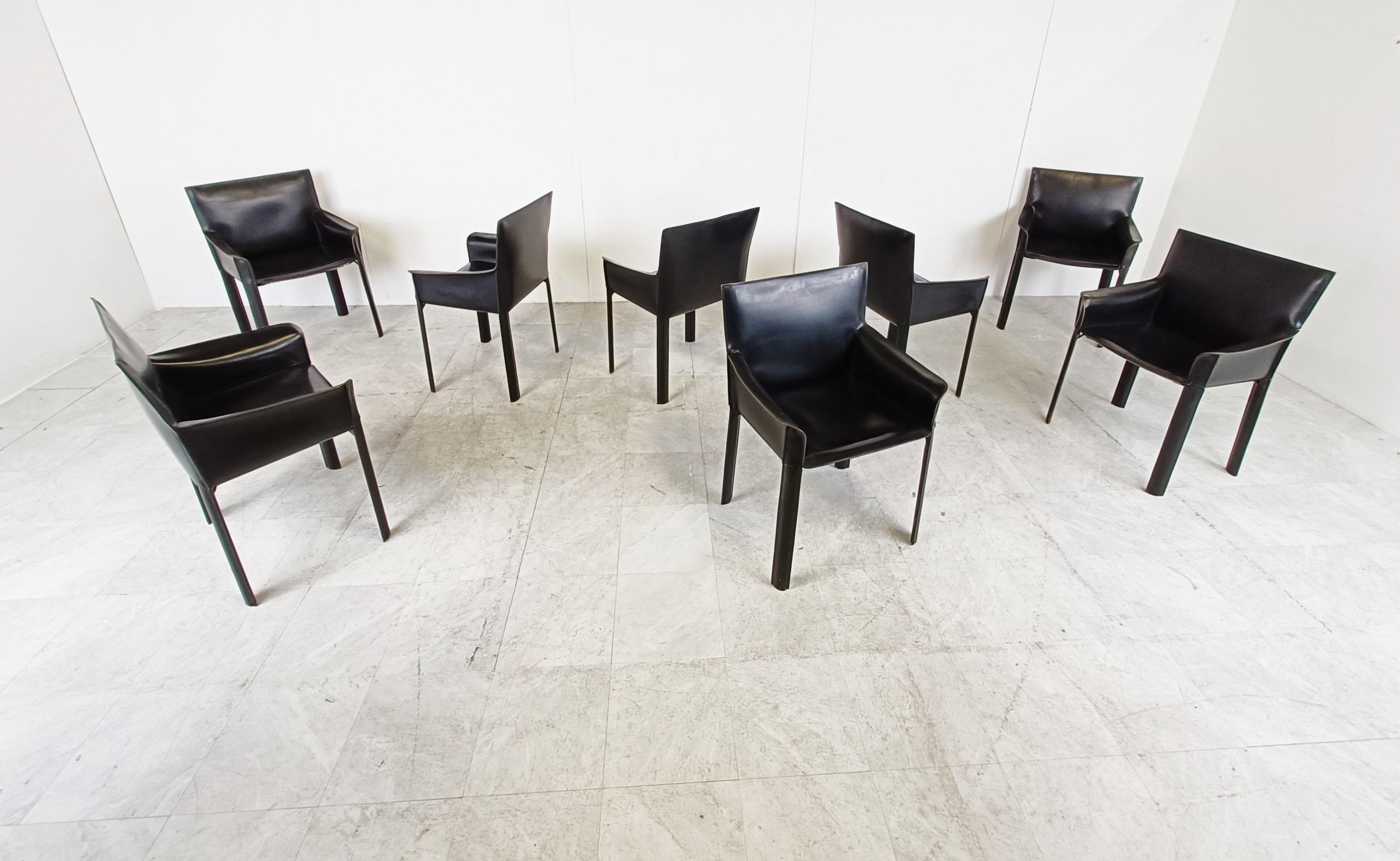 Black Leather Dining Chairs by De Couro Brazil, 1980s - Set of 8 2