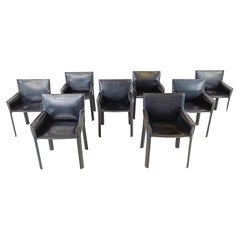Black Leather Dining Chairs by De Couro Brazil, 1980s - Set of 8