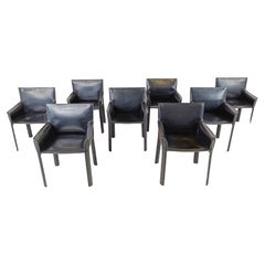 Chaises de salle à manger en cuir noir par De Couro Brazil, années 1980 - Lot de 8