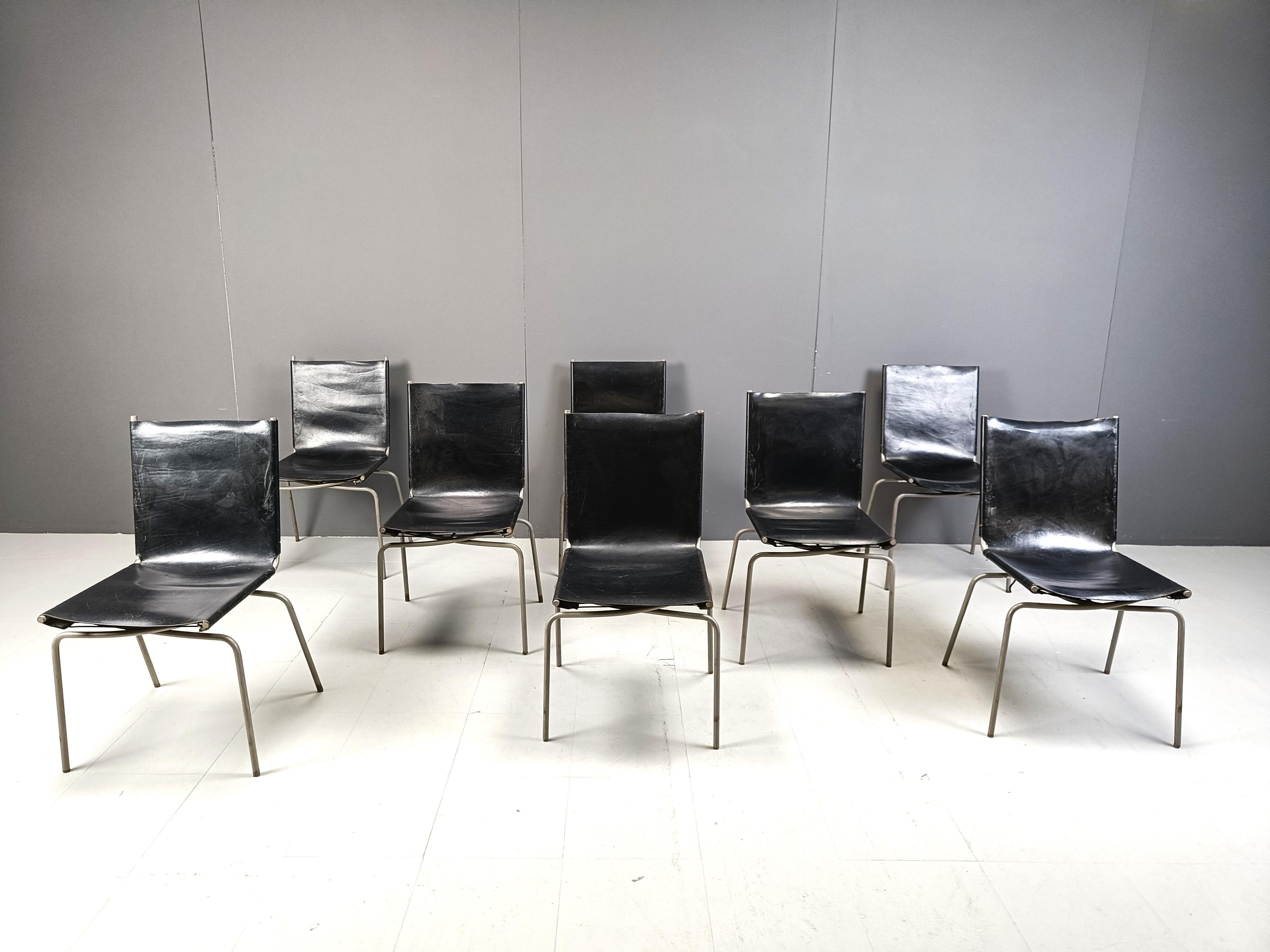 Post-Modern Black leather dining chairs by Fabiaan Van Severen, 1990s