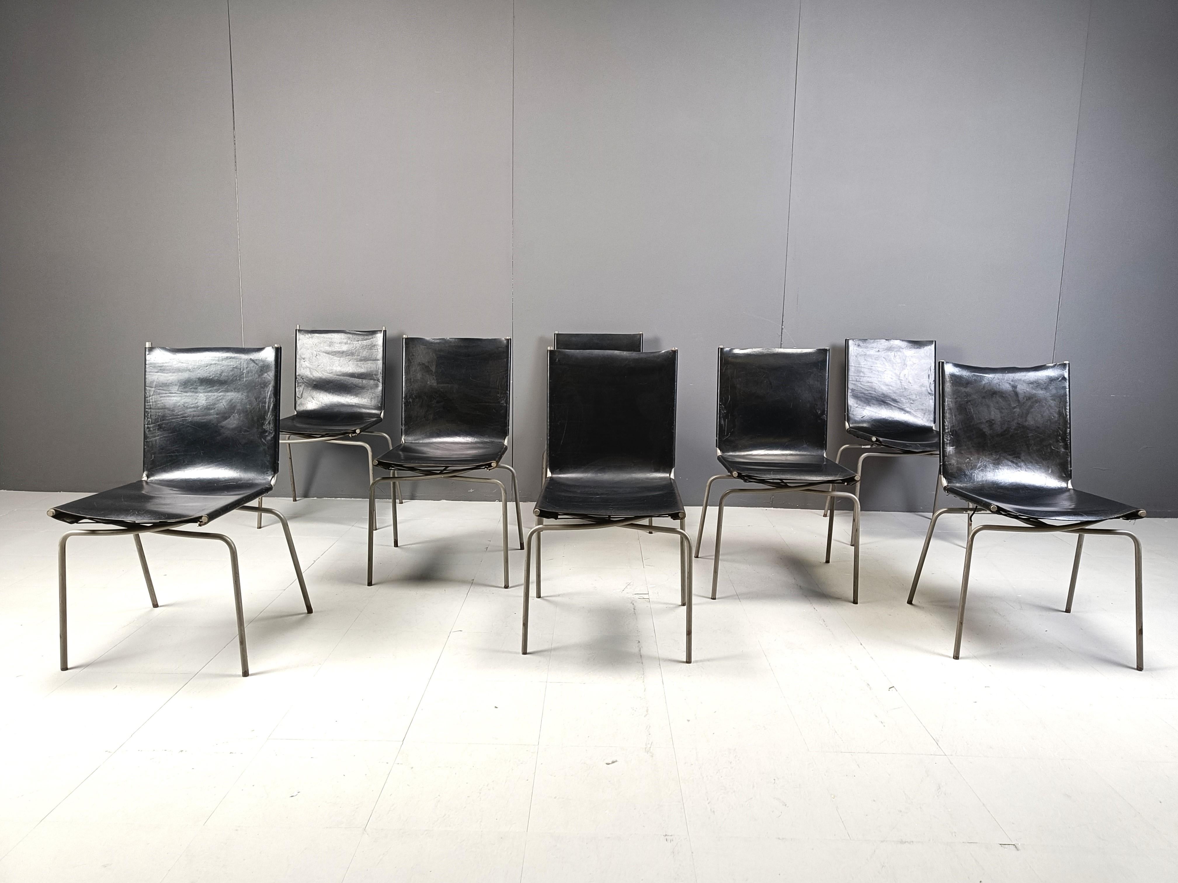 Belgian Black leather dining chairs by Fabiaan Van Severen, 1990s