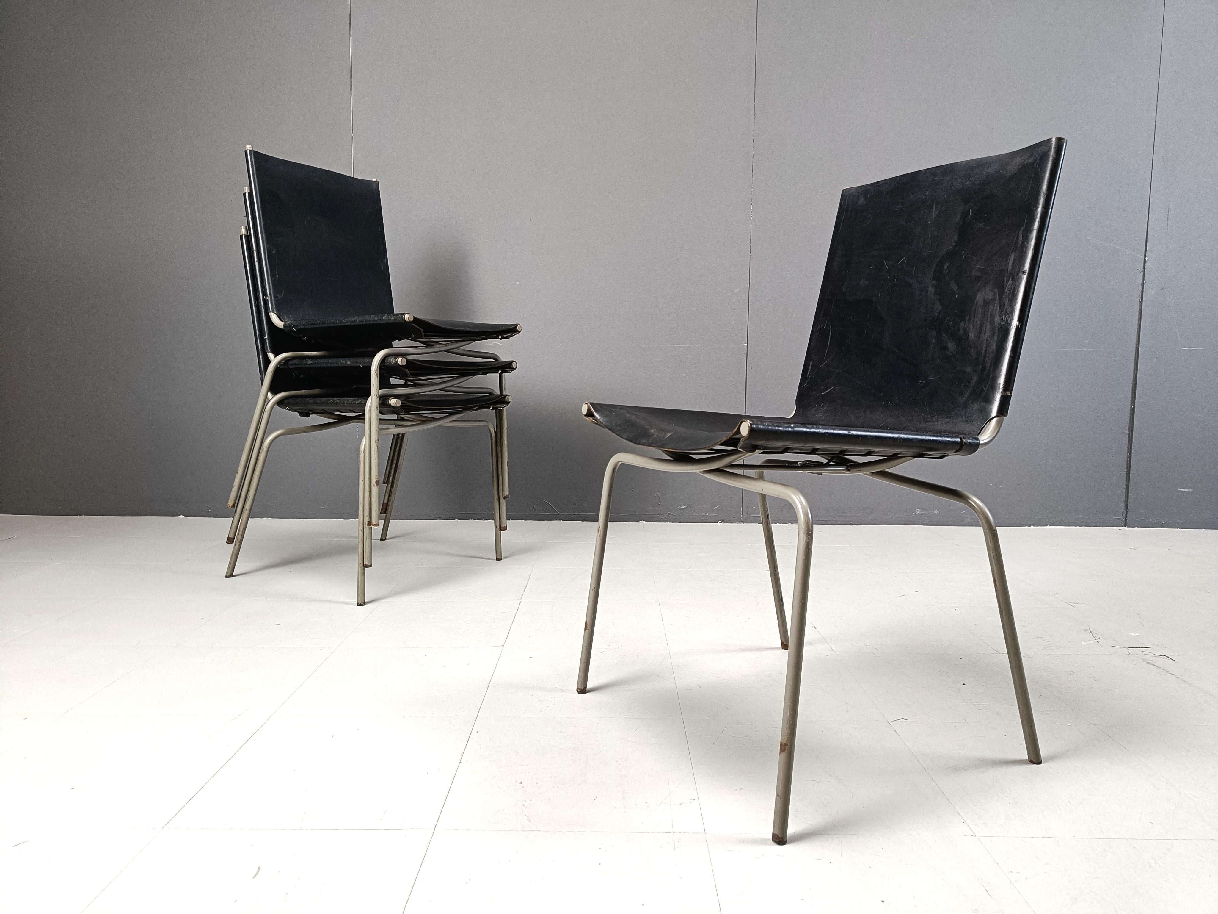 Metal Black leather dining chairs by Fabiaan Van Severen, 1990s