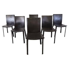 Vintage Black leather dining chairs, set of 6 - 1980s