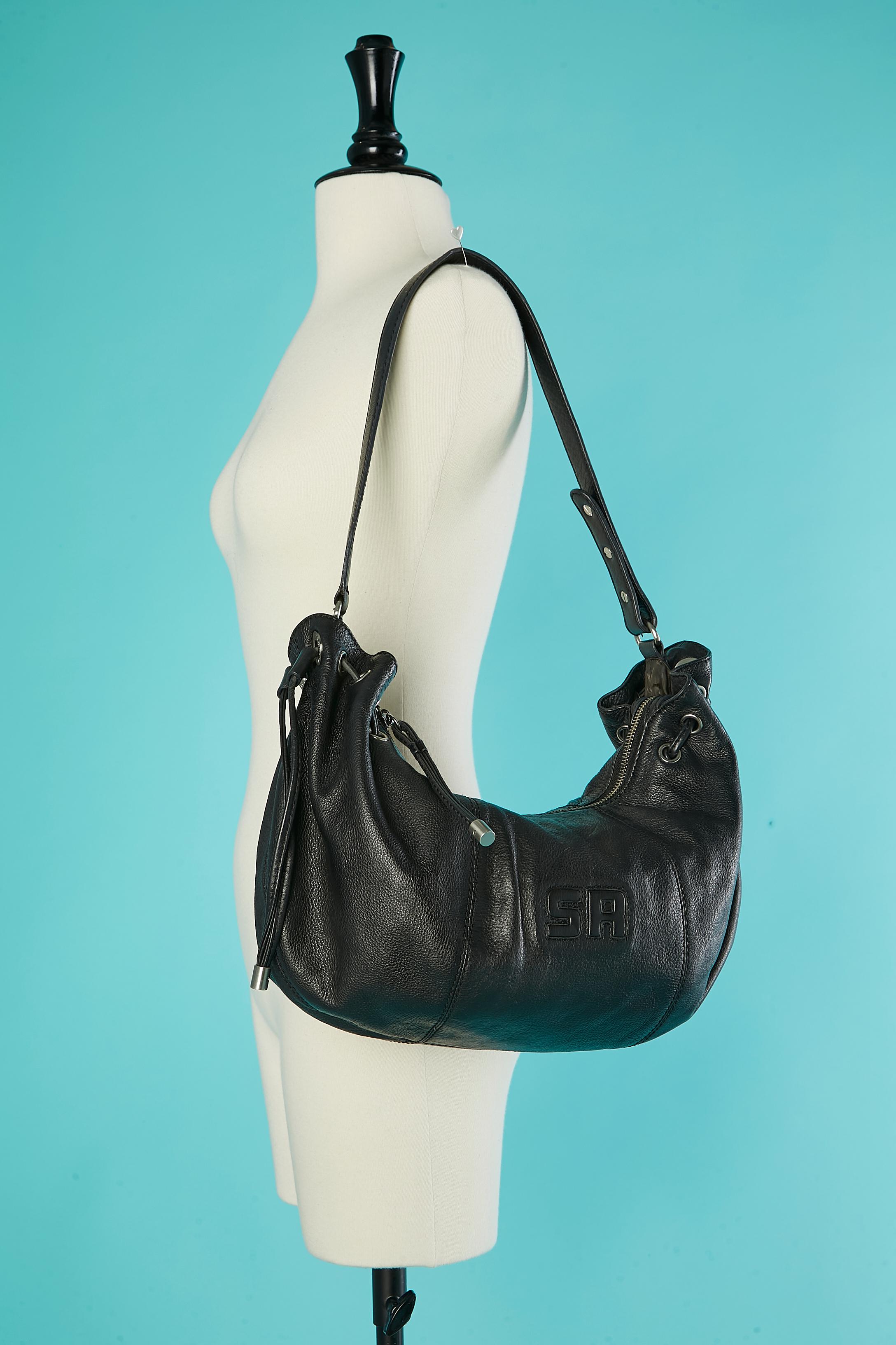 Black leather drawstrings bag with shoulder strap Sonia Rykiel  For Sale 1