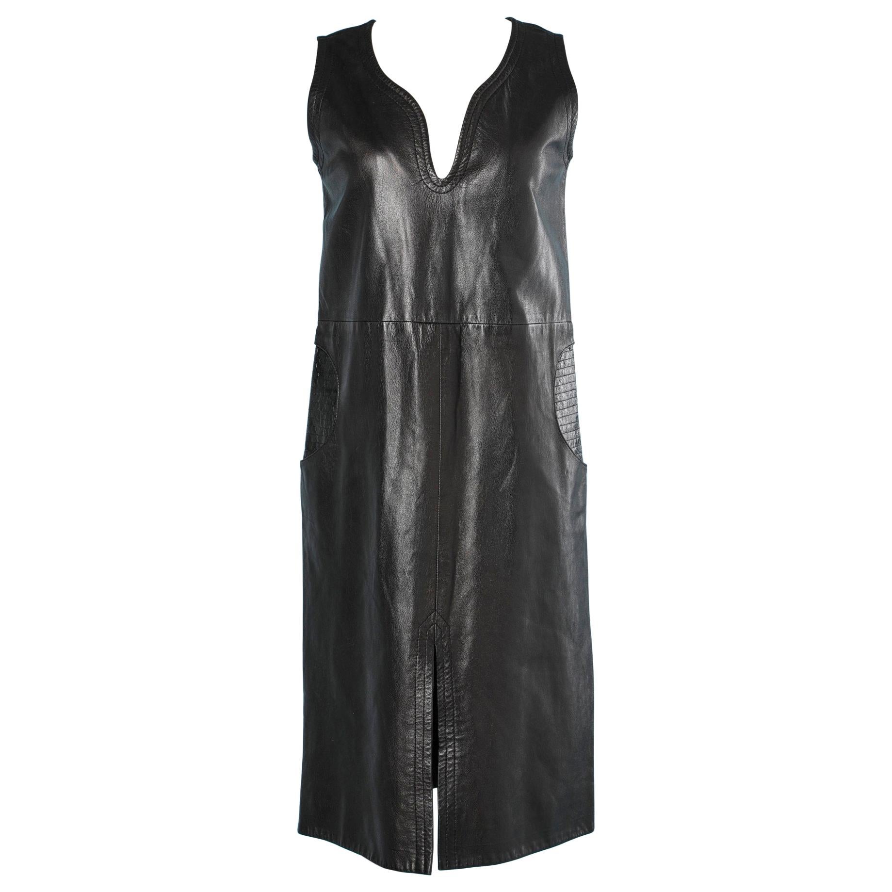 Black leather dress Pierre Cardin 
