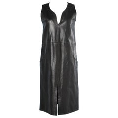 Vintage Black leather dress Pierre Cardin 
