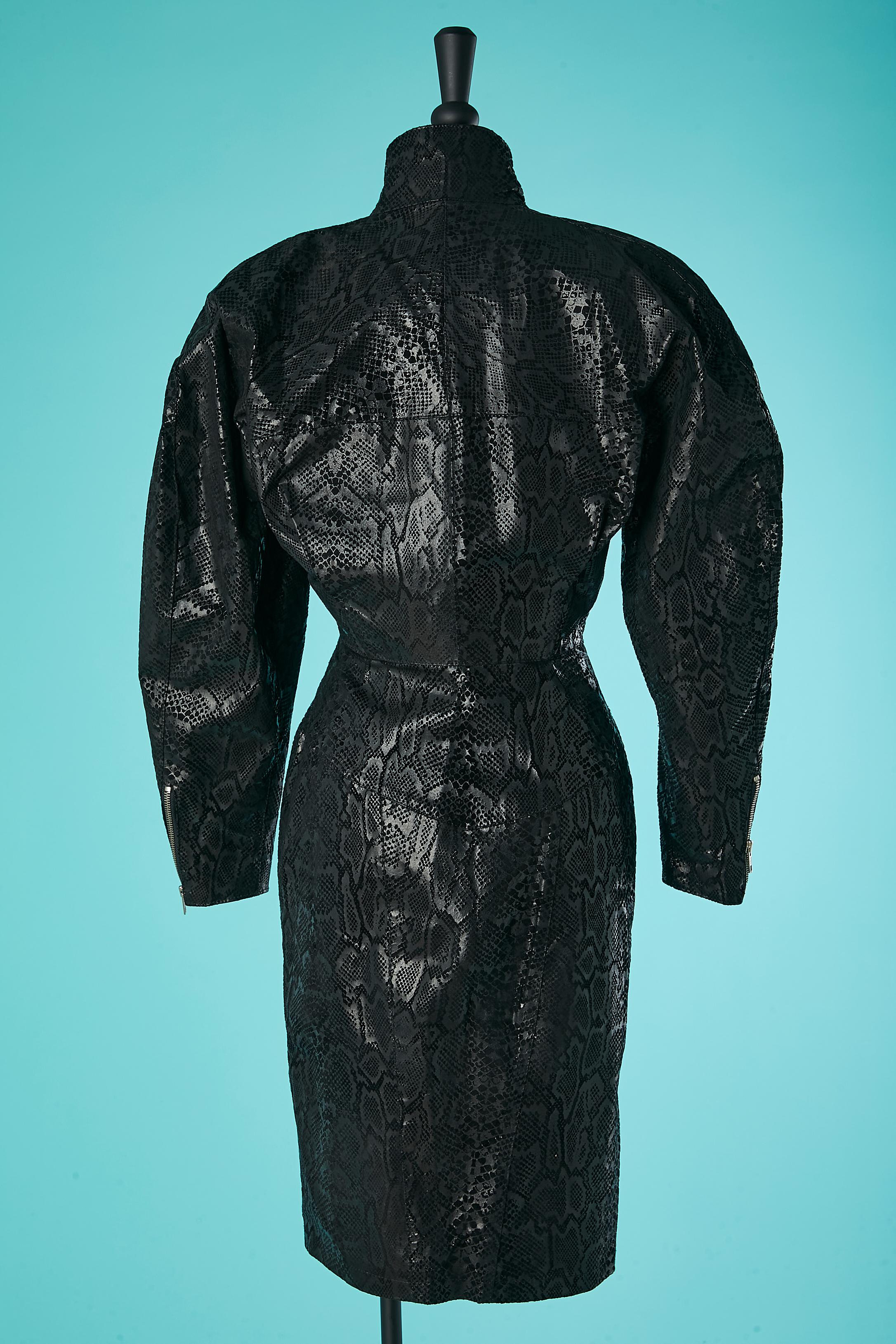 Black leather dress with python pattern Michael Hoban North Beach Leather  For Sale 2