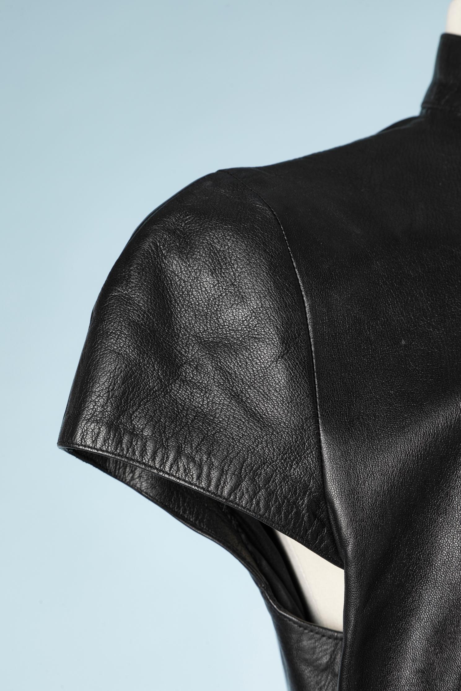 Noir Robe en cuir noir avec bouton pression Thierry Mugler  en vente
