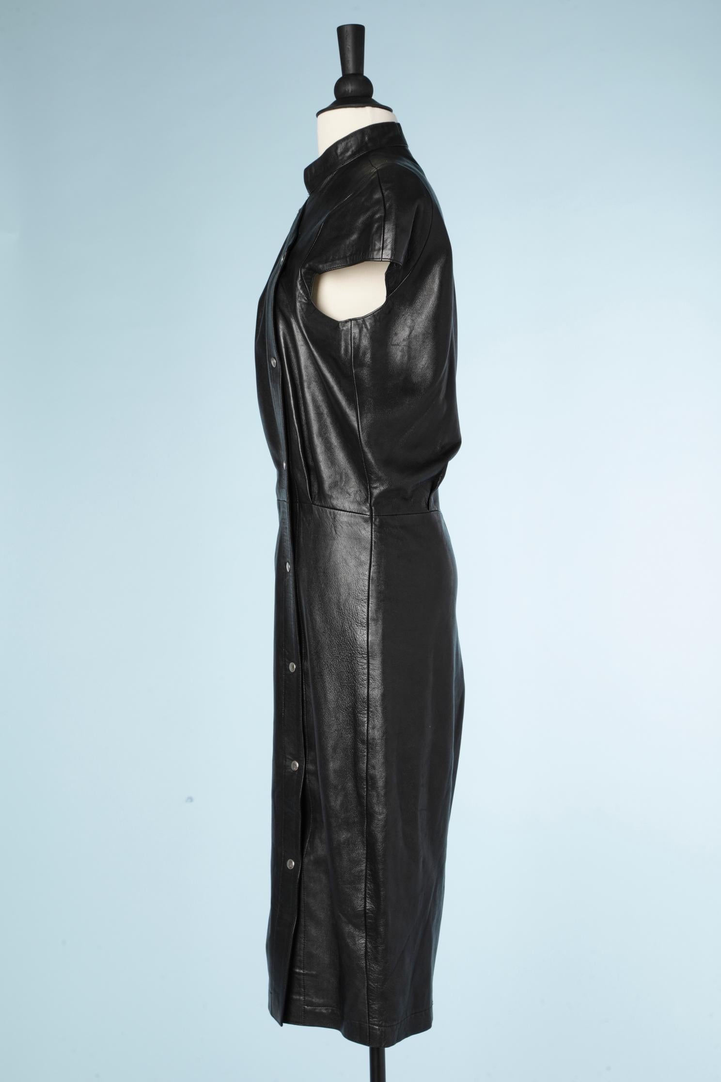Robe en cuir noir avec bouton pression Thierry Mugler  Pour femmes en vente