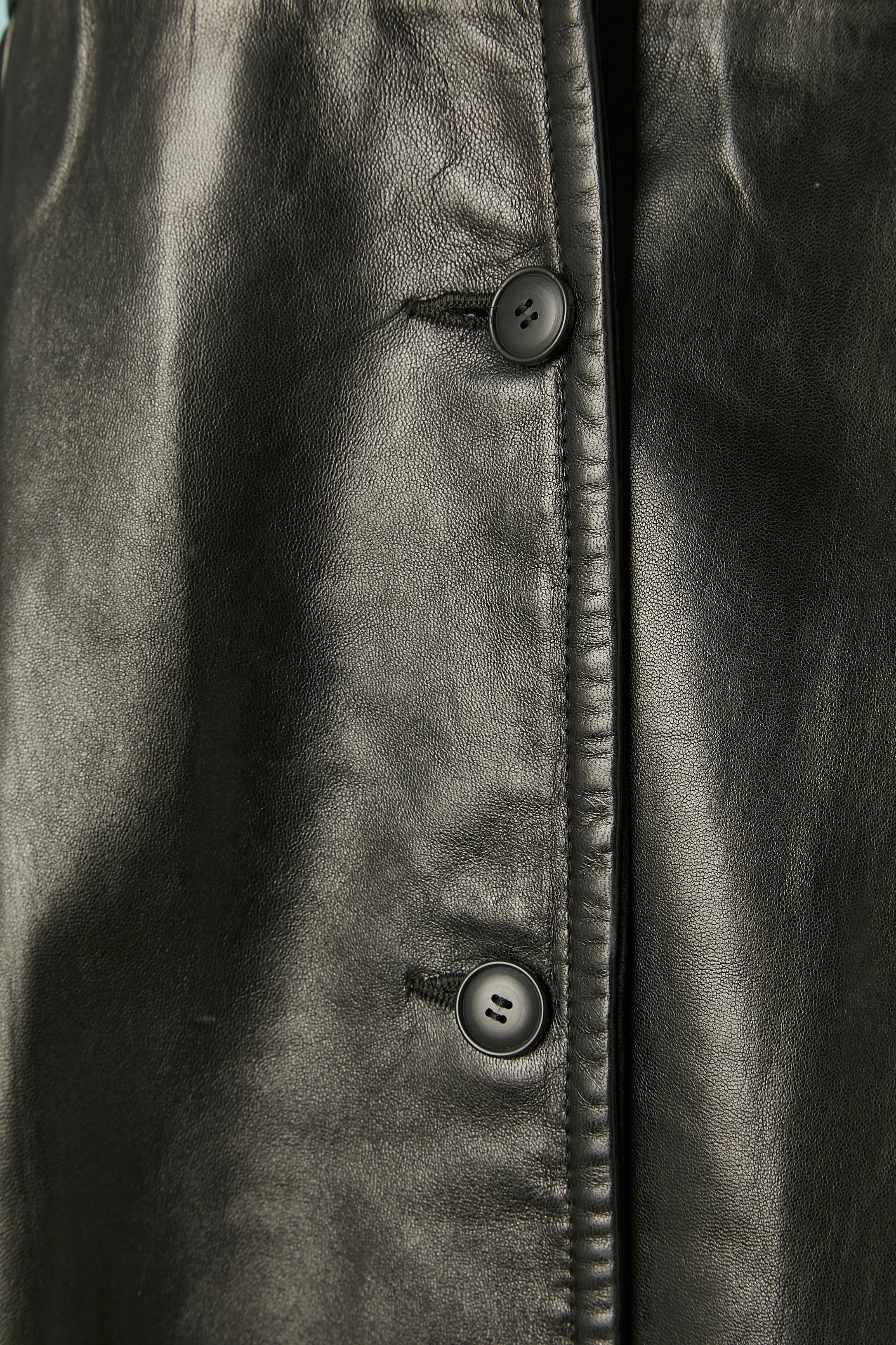Black leather dress with velvet collar Saint Laurent Rive Gauche In Excellent Condition For Sale In Saint-Ouen-Sur-Seine, FR