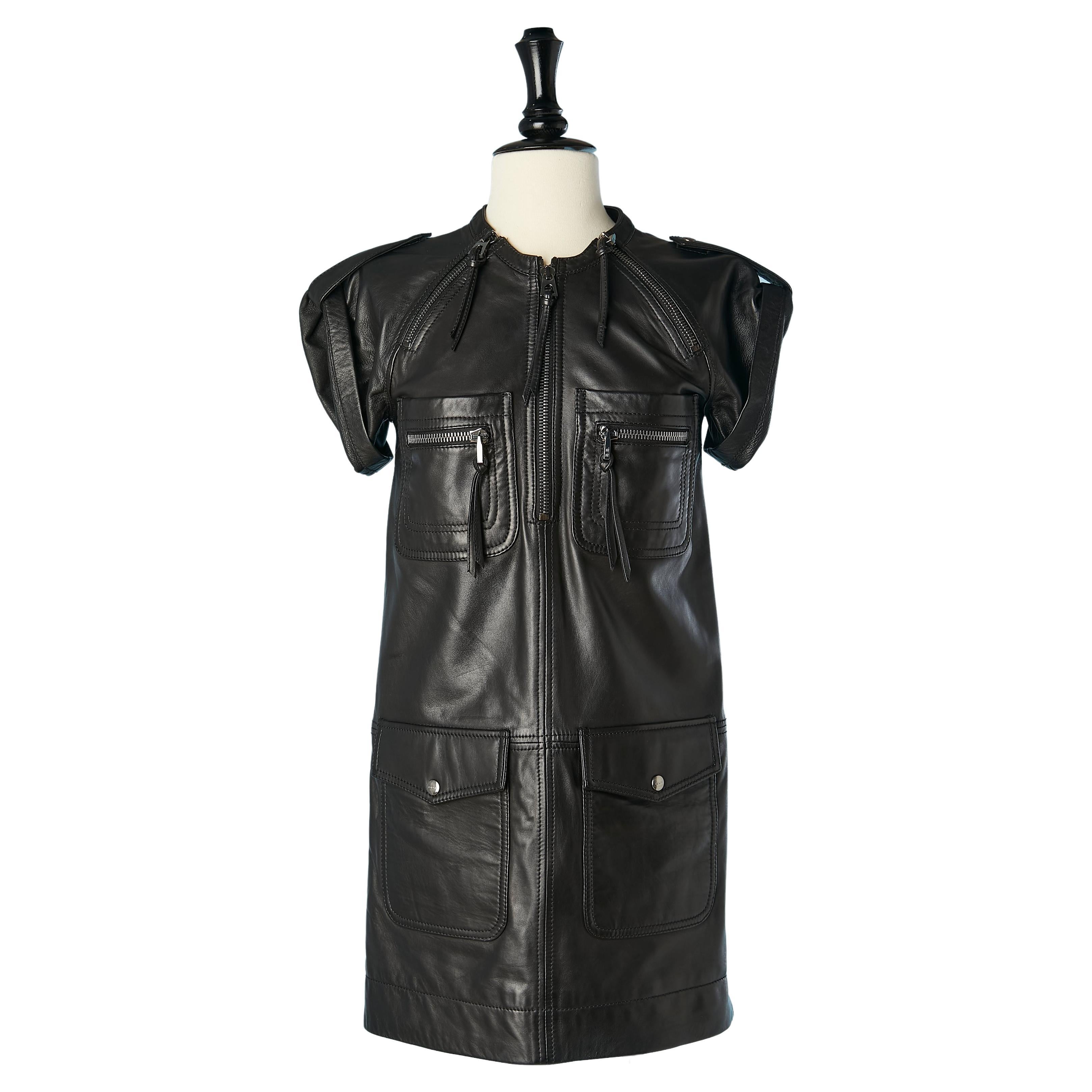 Black leather dress with zips BUI par Barbara Bui For Sale