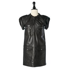 Black leather dress with zips BUI par Barbara Bui