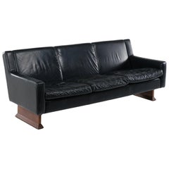 Canapé DV33 en cuir noir de Franco Albini pour Poggi:: 1960 circa