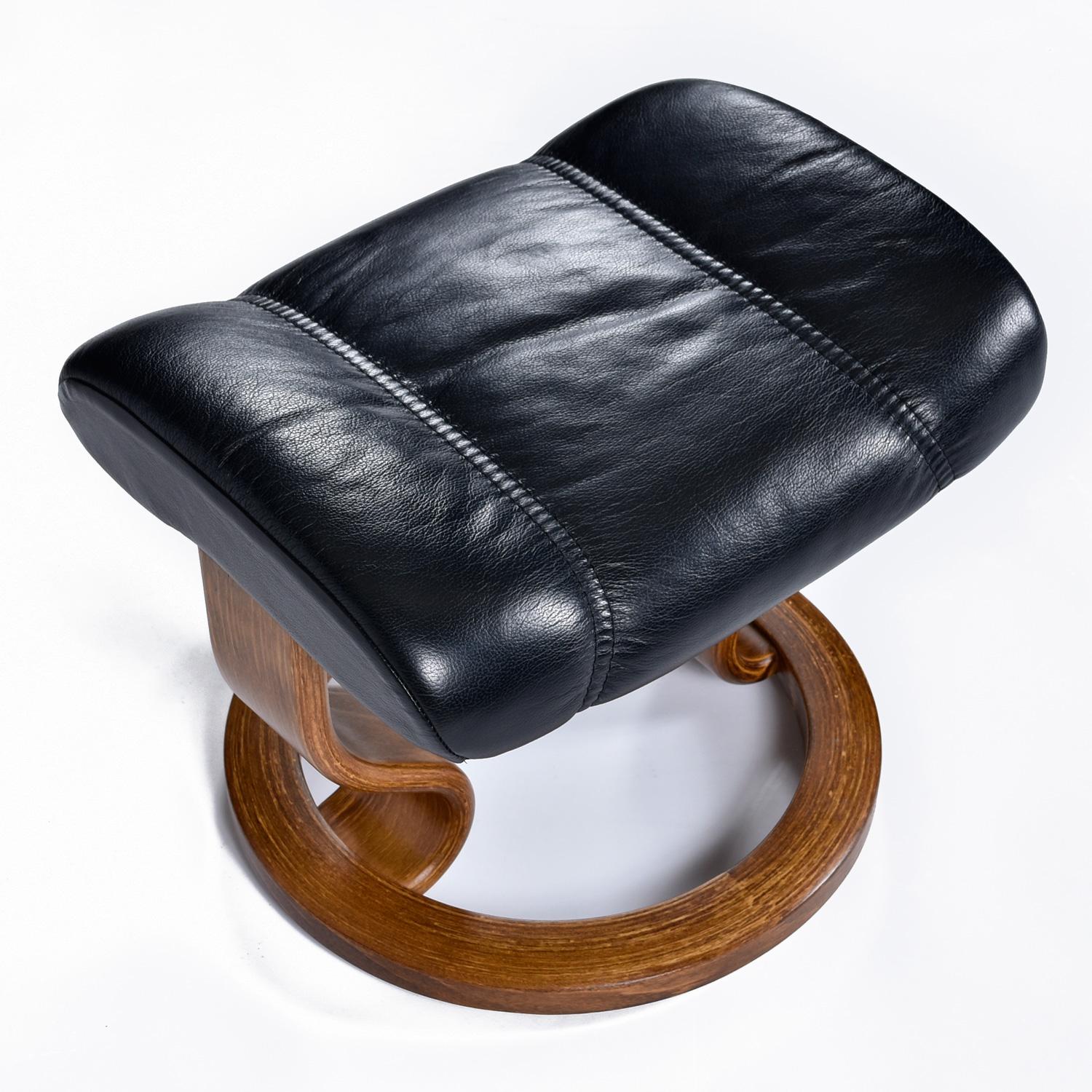 Black Leather Ekornes Stressless Recliner with Ottoman and Telescoping Table 5
