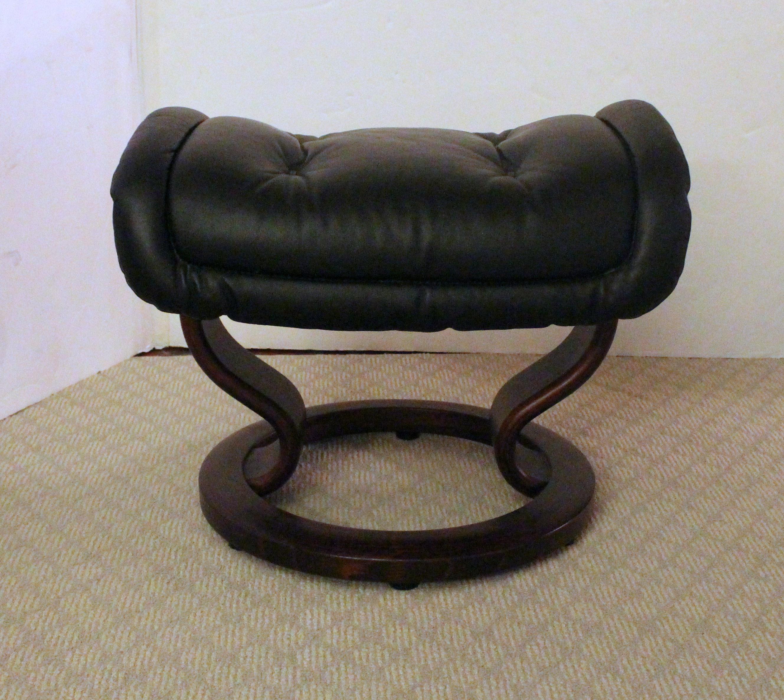 Black Leather Ekornes Stressless Reclining Chair and Ottoman 1