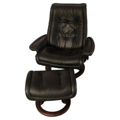 Black Leather Ekornes Stressless Reclining Chair and Ottoman