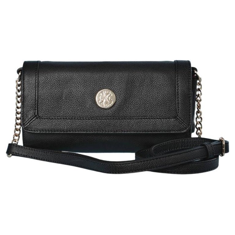 Black leather evening bag with silver metallic chain C.L by Christian