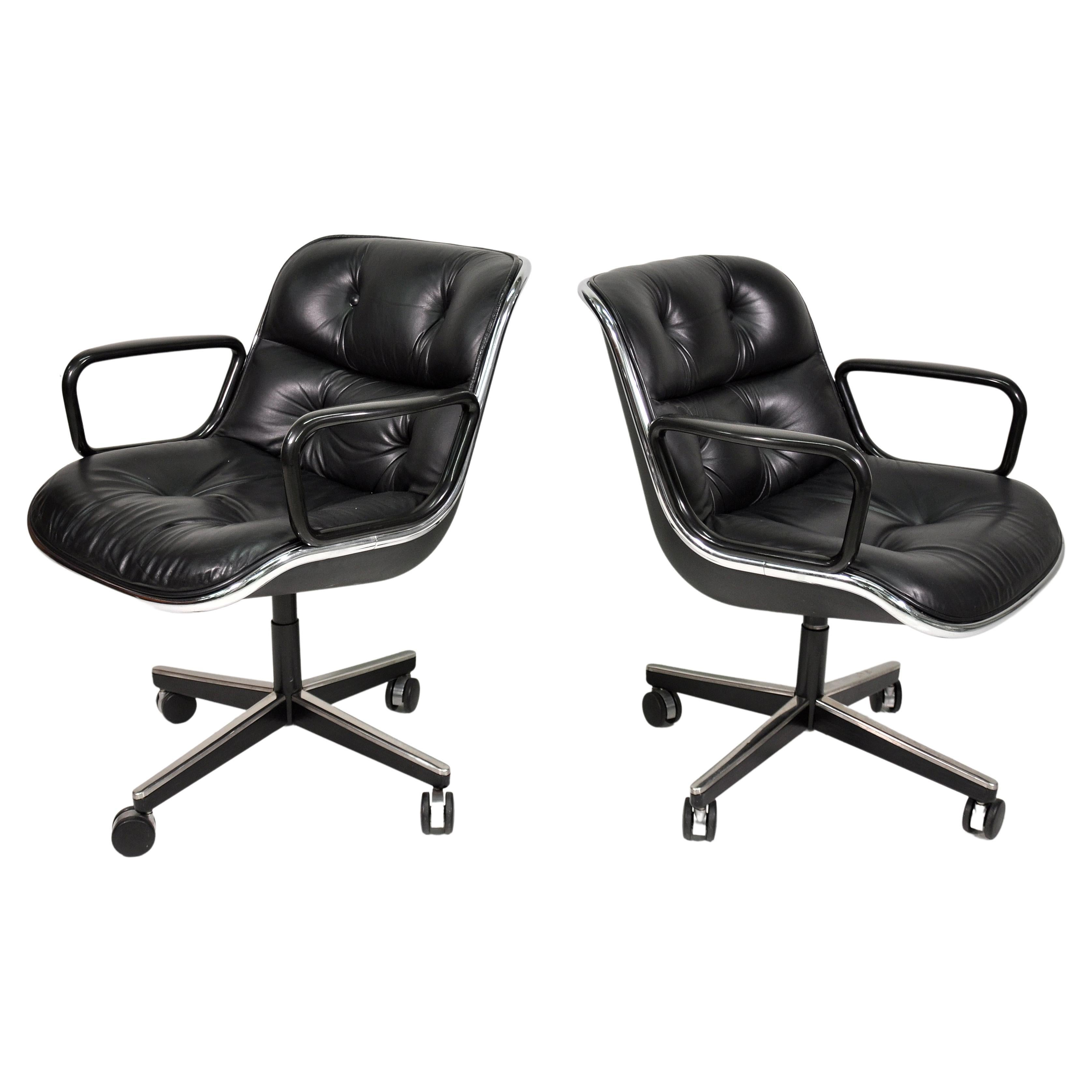 20th Century Black Leather Executive Desk Chairs by Charles Pollock for Knoll For Sale