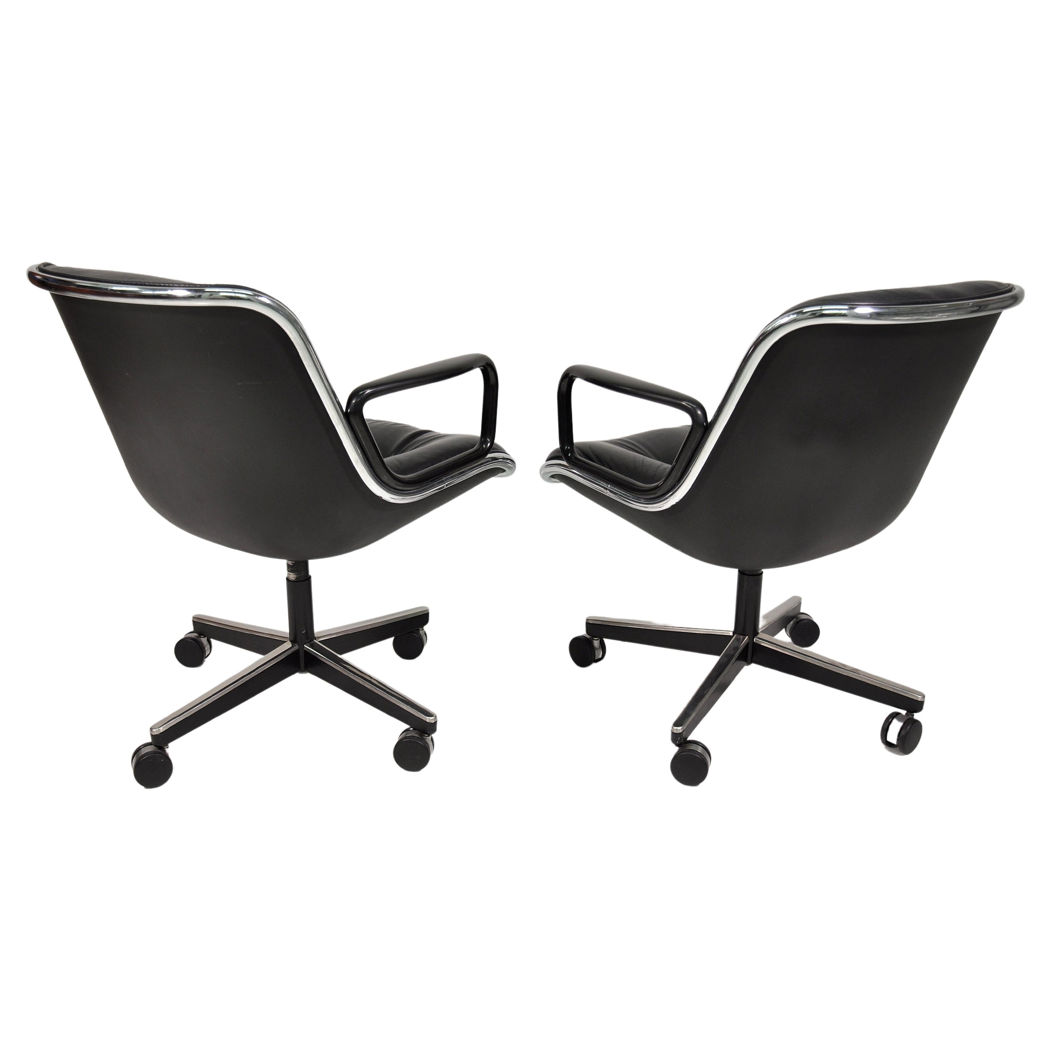 Metal Black Leather Executive Desk Chairs by Charles Pollock for Knoll For Sale