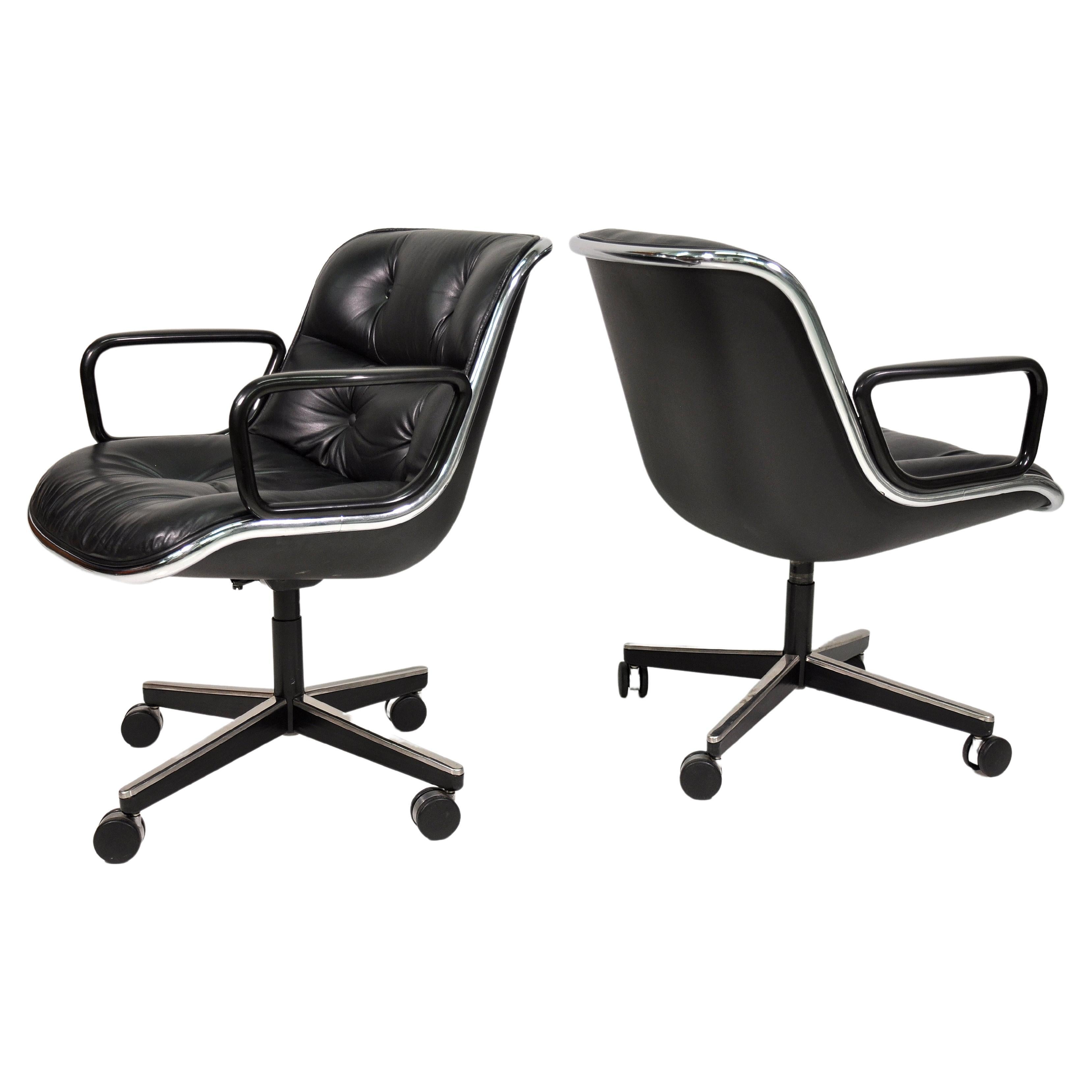 Black Leather Executive Desk Chairs by Charles Pollock for Knoll For Sale