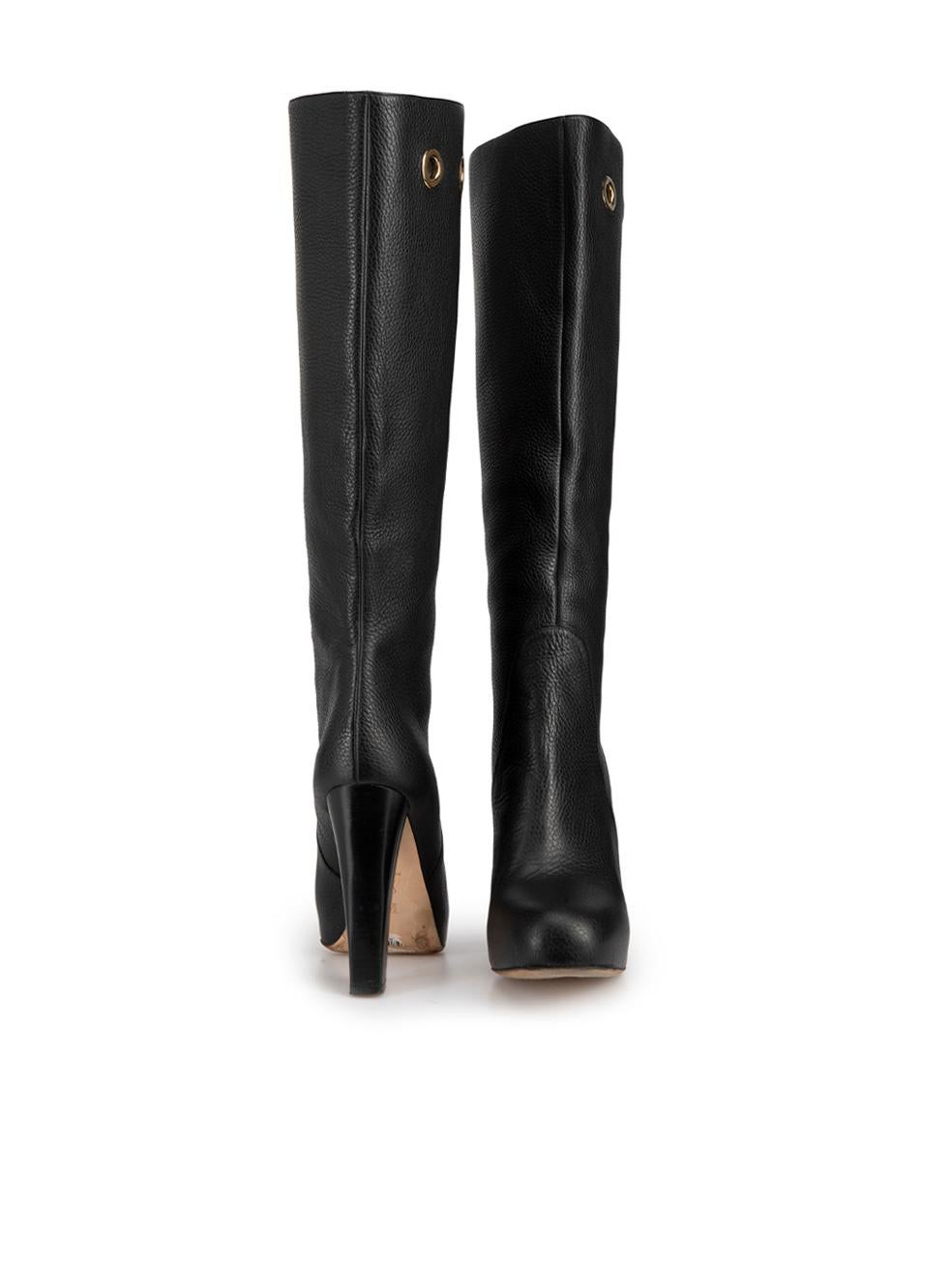 Black Leather Eyelets Detail Knee High Boots Size IT 40 In Good Condition In London, GB