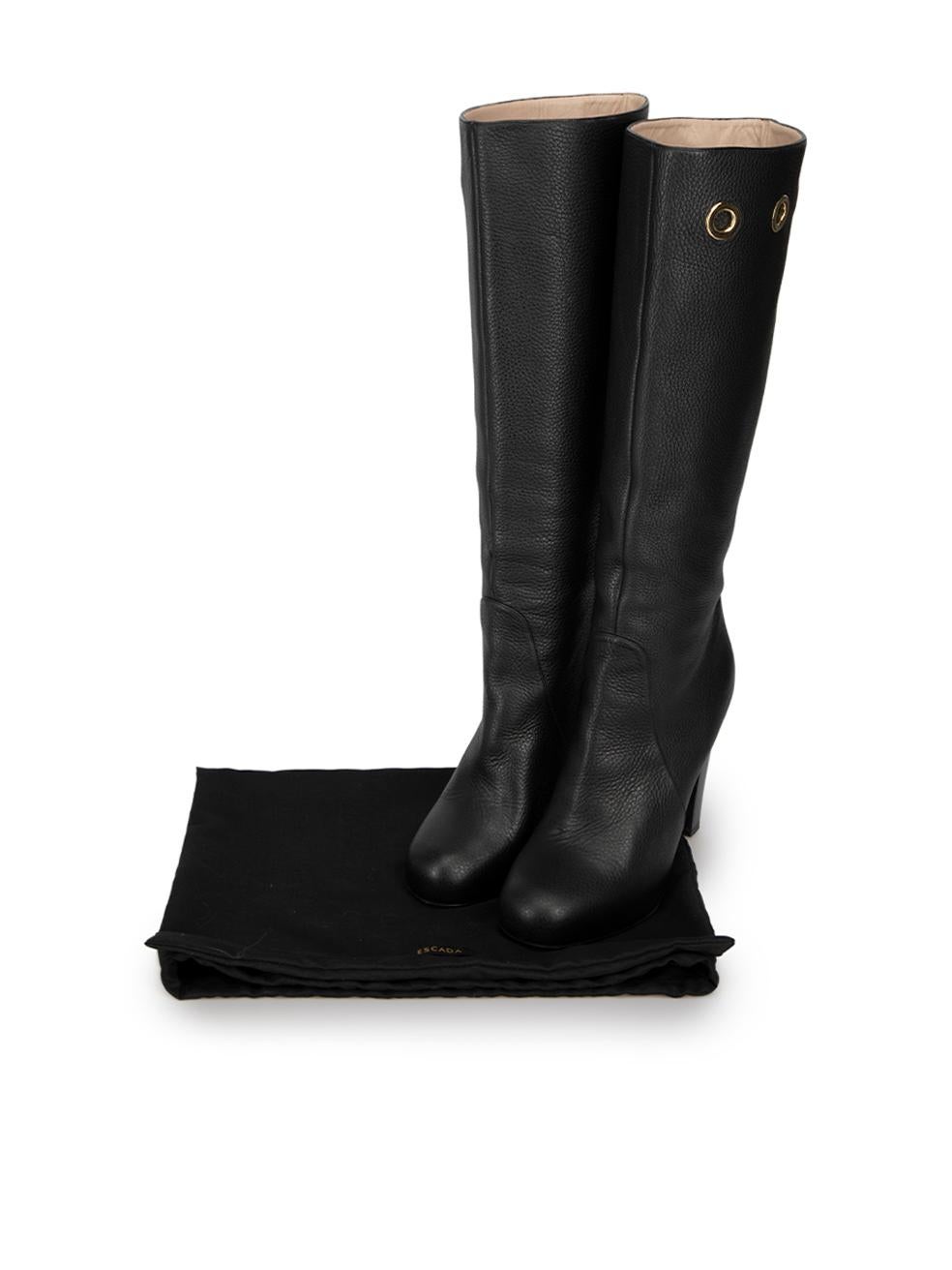 Black Leather Eyelets Detail Knee High Boots Size IT 40 1