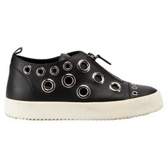 Black Leather Eyelets Flatform Trainers Size IT 38