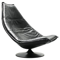 Black Leather F585 Swivel Lounge Chair by Geoffrey Harcourt for Artifort, 1970s