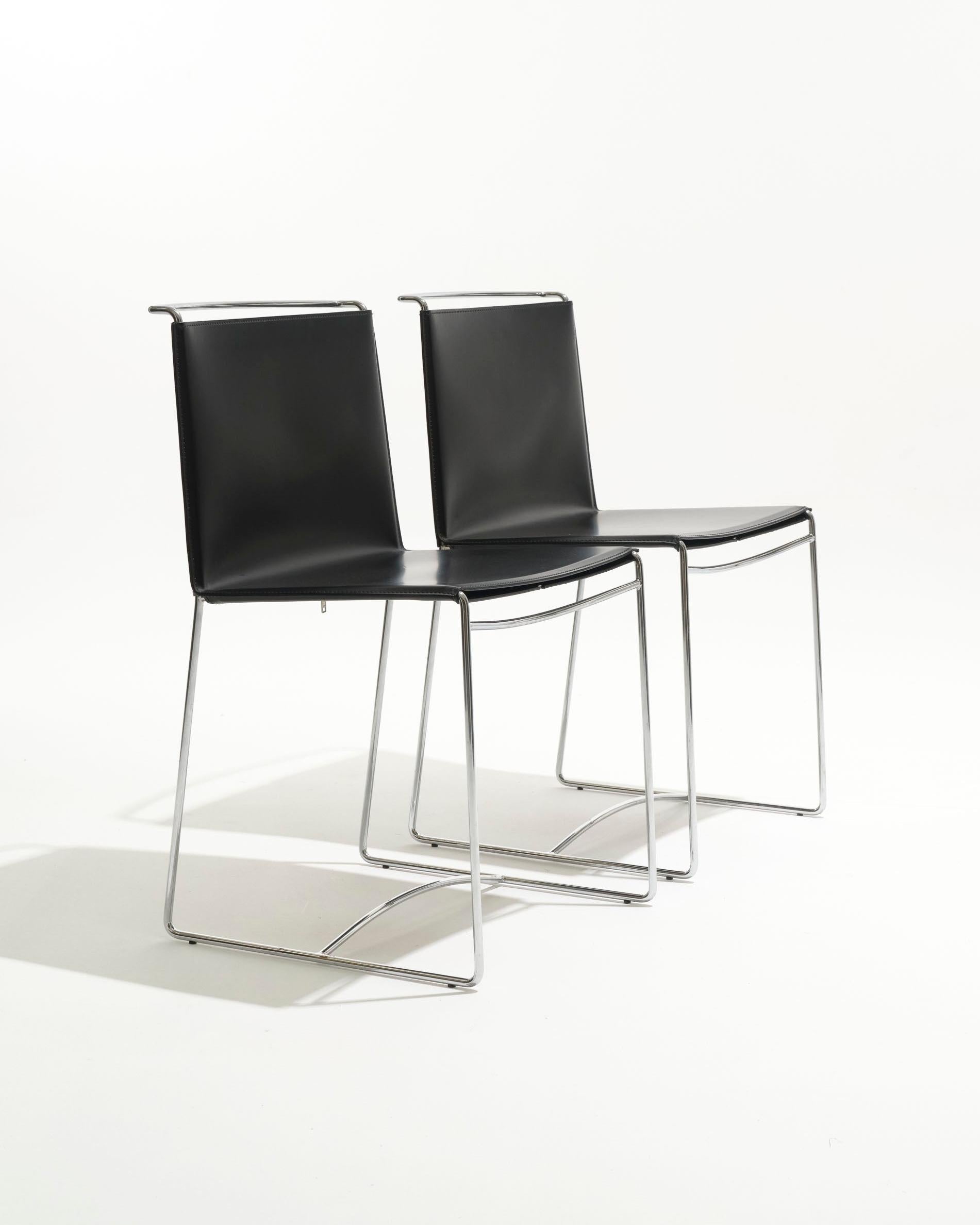 Silla Fil de cuero negro, Pascal Mourgue, década de 1990 en venta 9